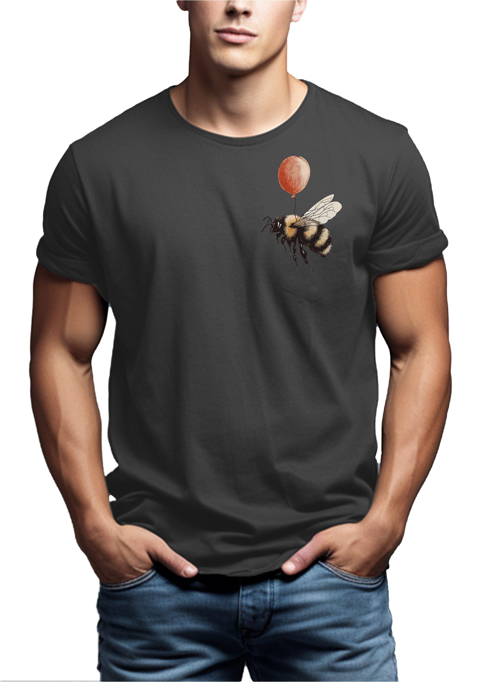 MAKAYA T-Shirt Herrenshirt mit Hummel Aufdruck– Lustiges Tier Funshirt für Männer (Grau, Blau, Grün, Lila, S, M, L, XL, XXL, XXXL, XXXXL, XXXXXL) Baumwolle