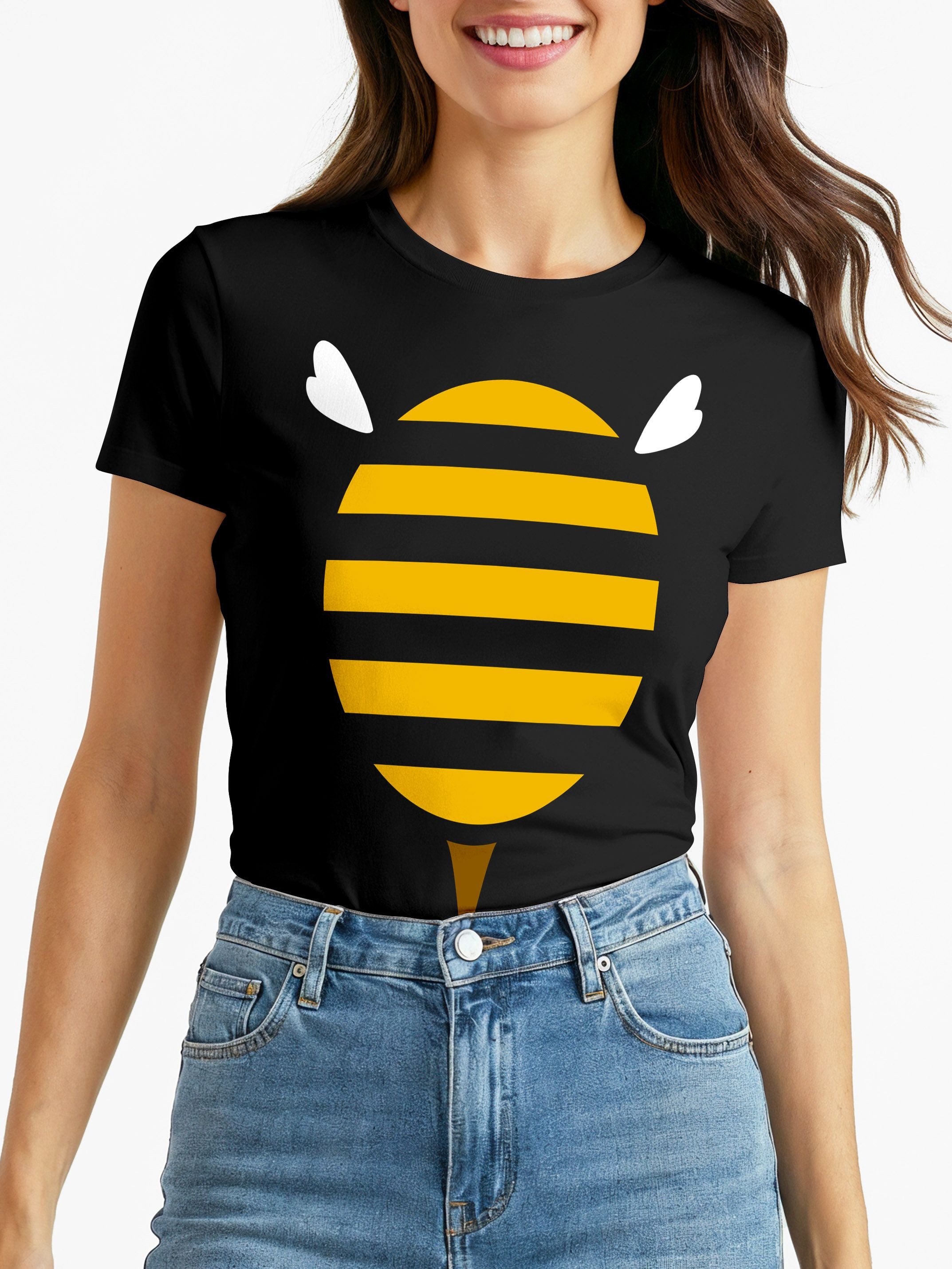 Print-Shirt Damen T-Shirt - Biene Hummel - Fasching Karneval Ersatz Verkleidung