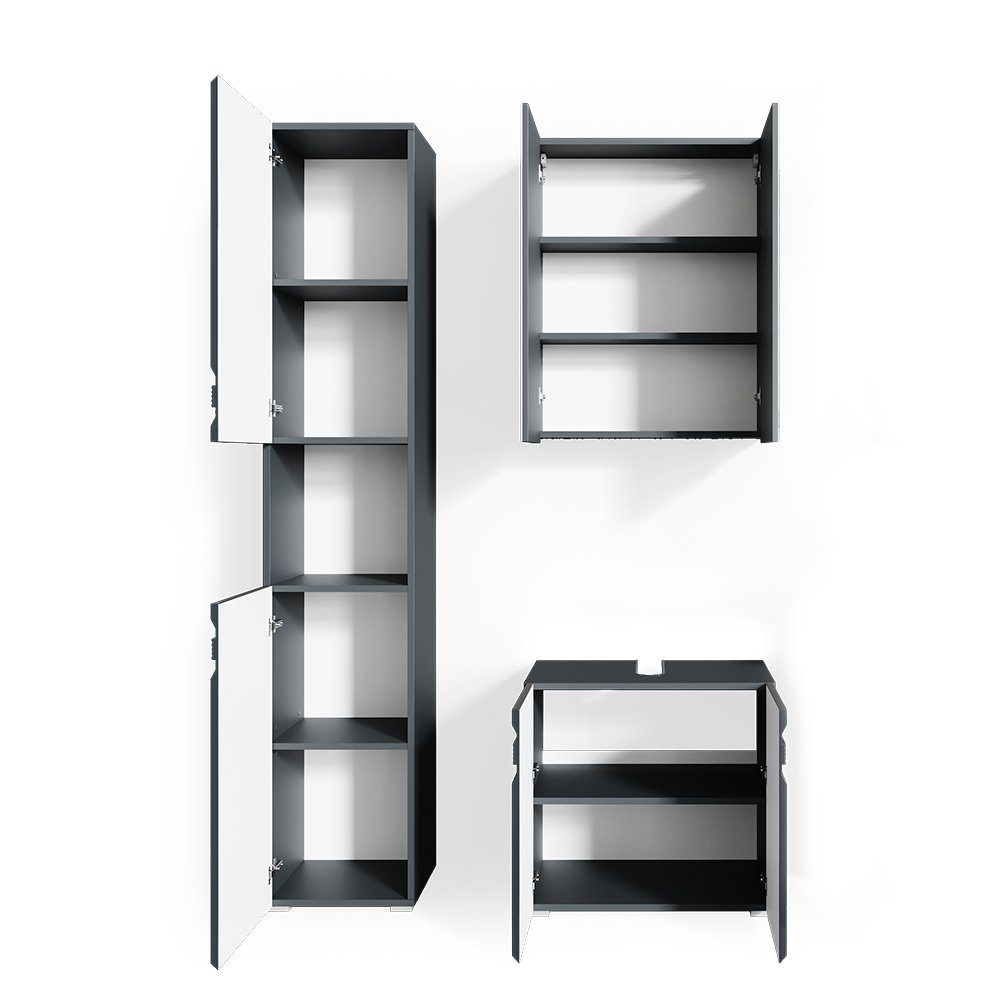 Badezimmerset (3er-Set, Nussbaum Vicco 2-er 2-St., Set Anthrazit FREDDY 3, / Set) Badmöbel-Set Hochglanz
