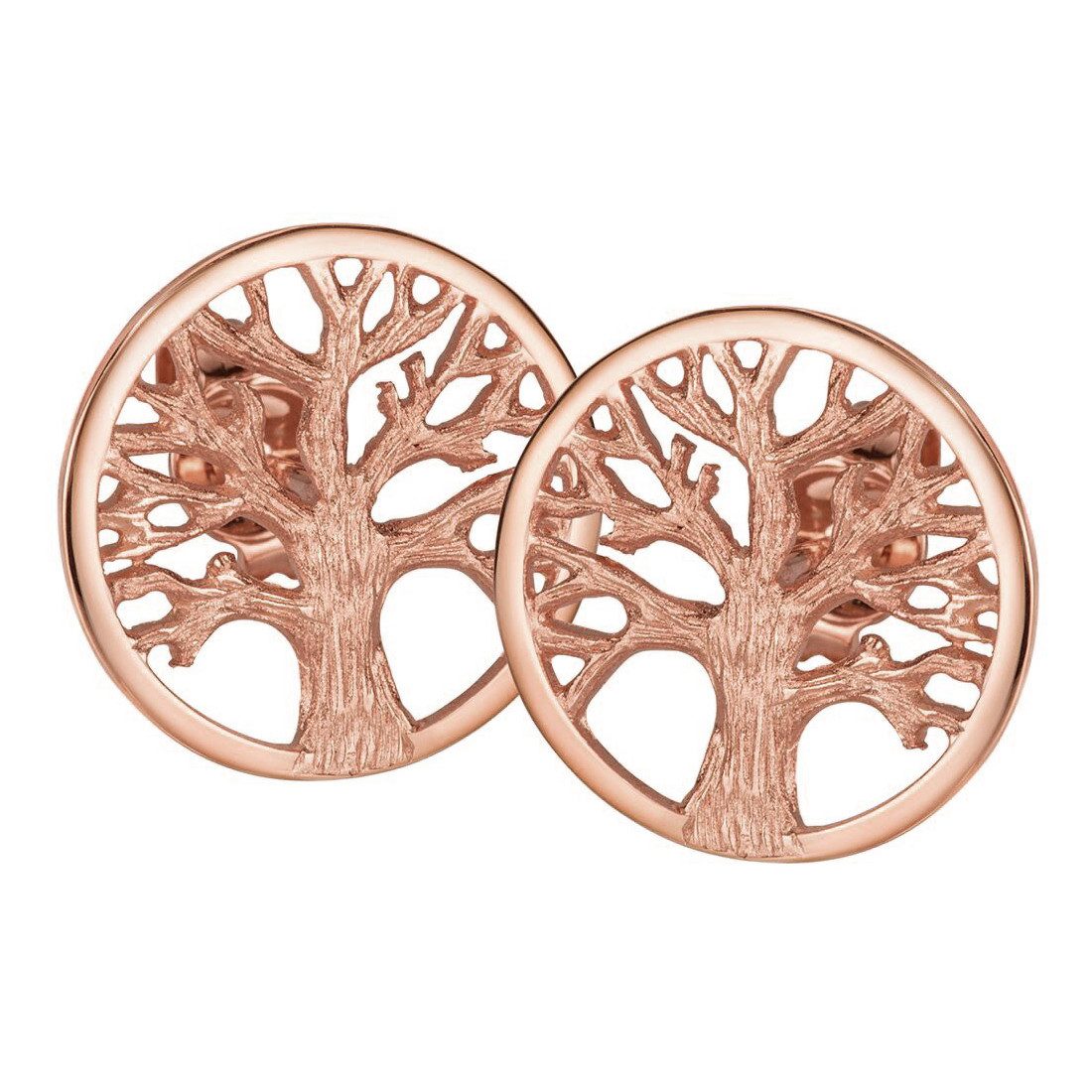 Materia Paar Ohrstecker Lebensbaum / Baum des Lebens 14mm SO-387, 925 Sterling Silber, Rosevergoldung