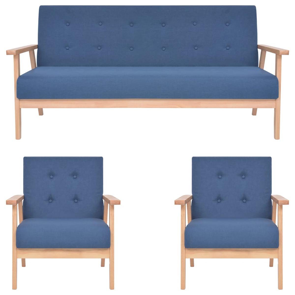 DOTMALL Big-Sofa 3-teilige Sofagarnitur, Stoff, Blau, Familien-Wohnzimmer
