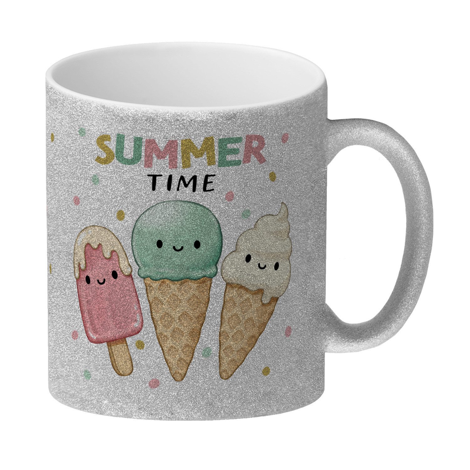 Tasse Eiscreme Glitzer-Kaffeebecher mit Spruch Summer Time