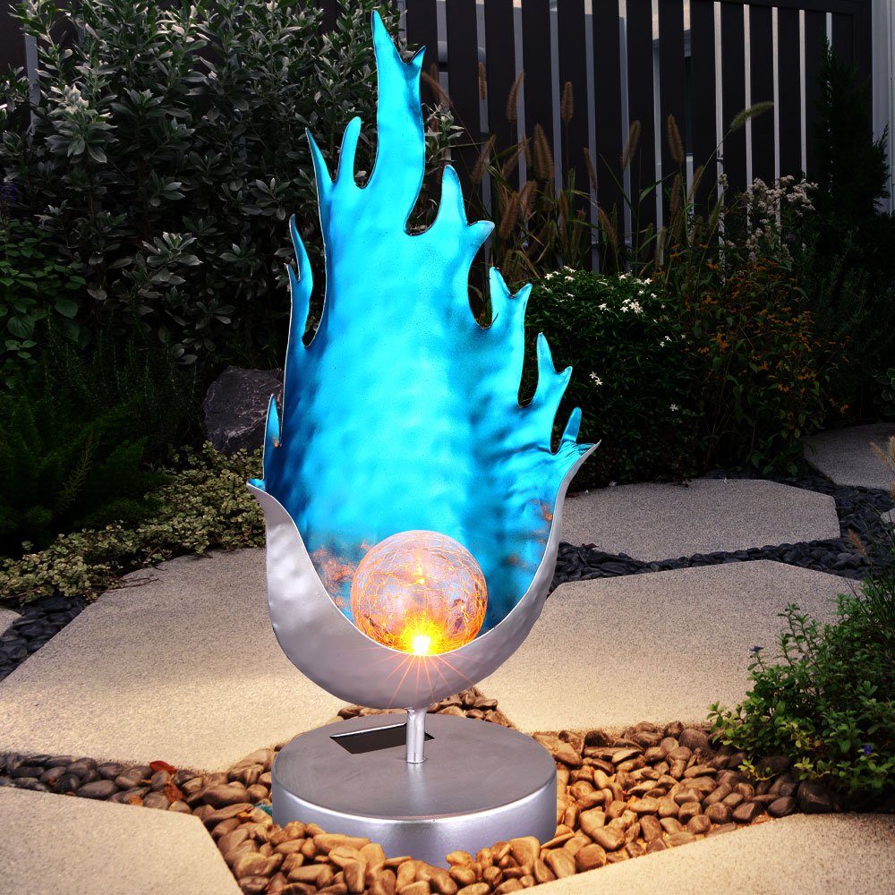 fest Lampe etc-shop Solar Glas Tisch LED Flammen verbaut, LED-Leuchtmittel Steh Gartenleuchte, Leuchte Kugel Design Crackle