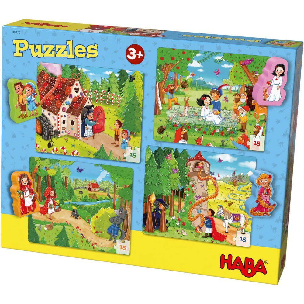 Haba Puzzle Märchenland 4 x 15 Teile, 60 Puzzleteile, Fantasievolles Setting