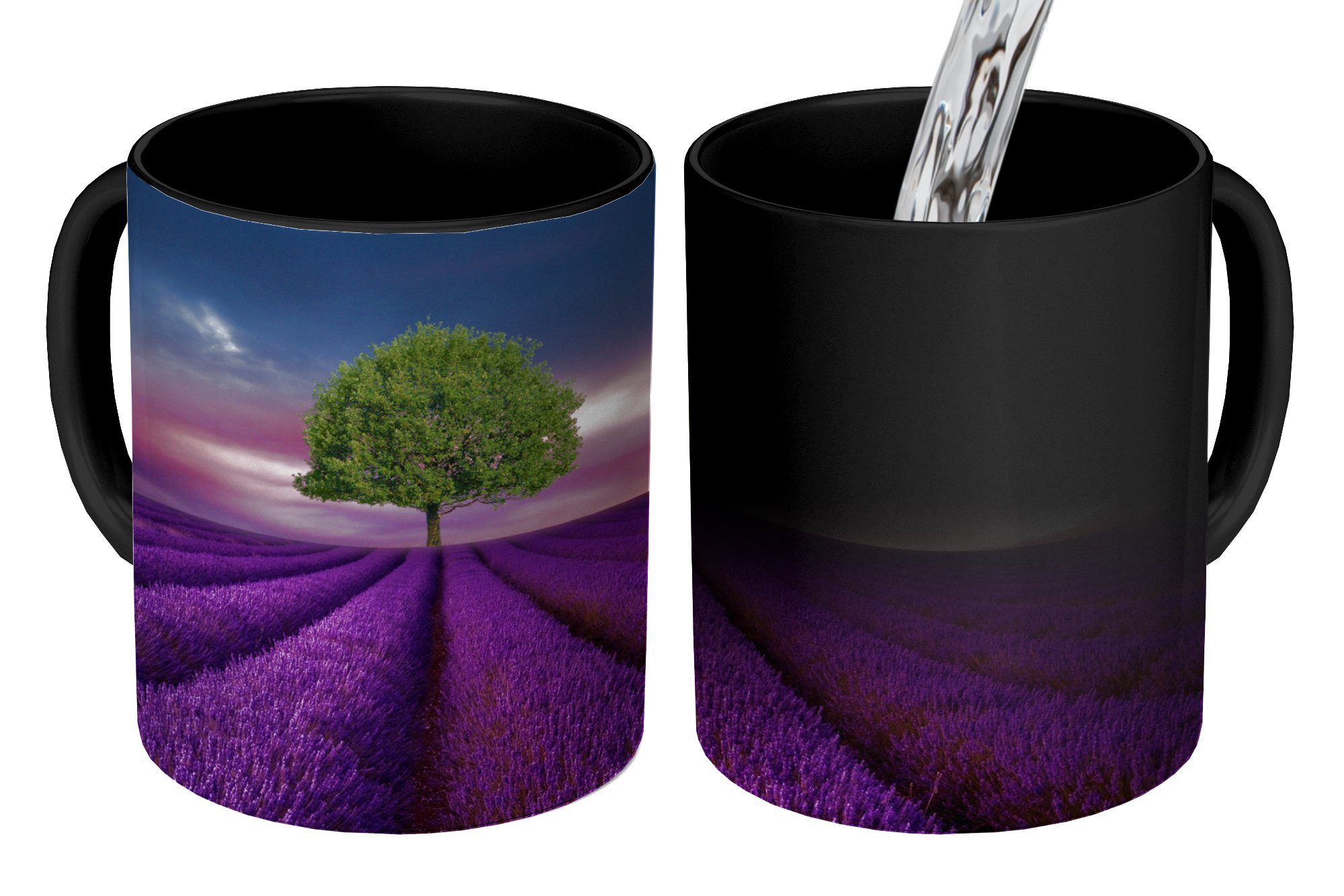 MuchoWow Tasse Lavendel - Baum - Lila, Keramik, Farbwechsel, Kaffeetassen, Teetasse, Zaubertasse, Geschenk