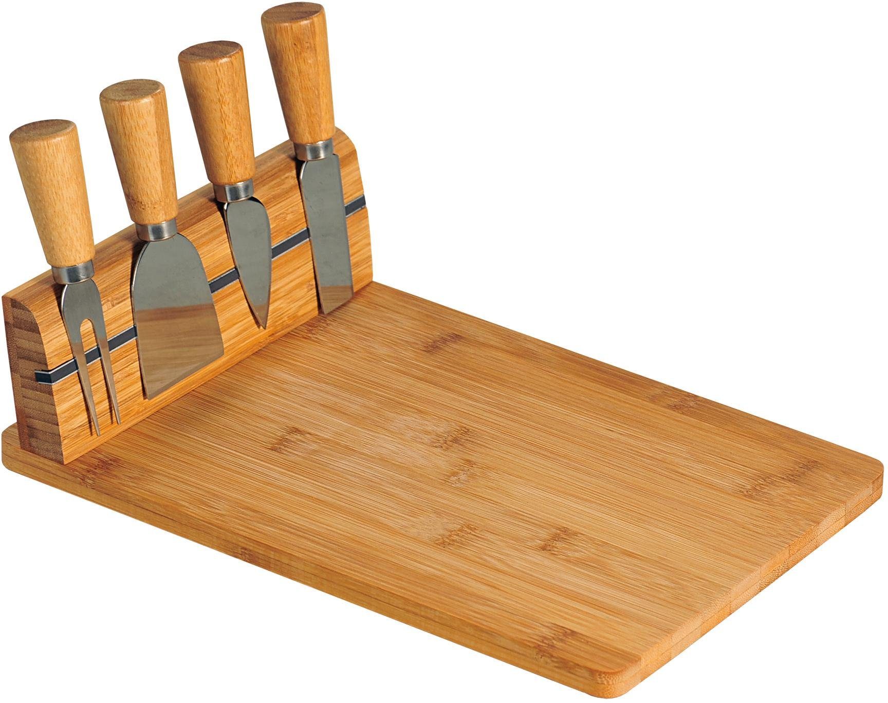KESPER® Käsebrett Käseschneidebrett magnetisch, Bambus, Edelstahl, (Set, 4-St), mit Besteck