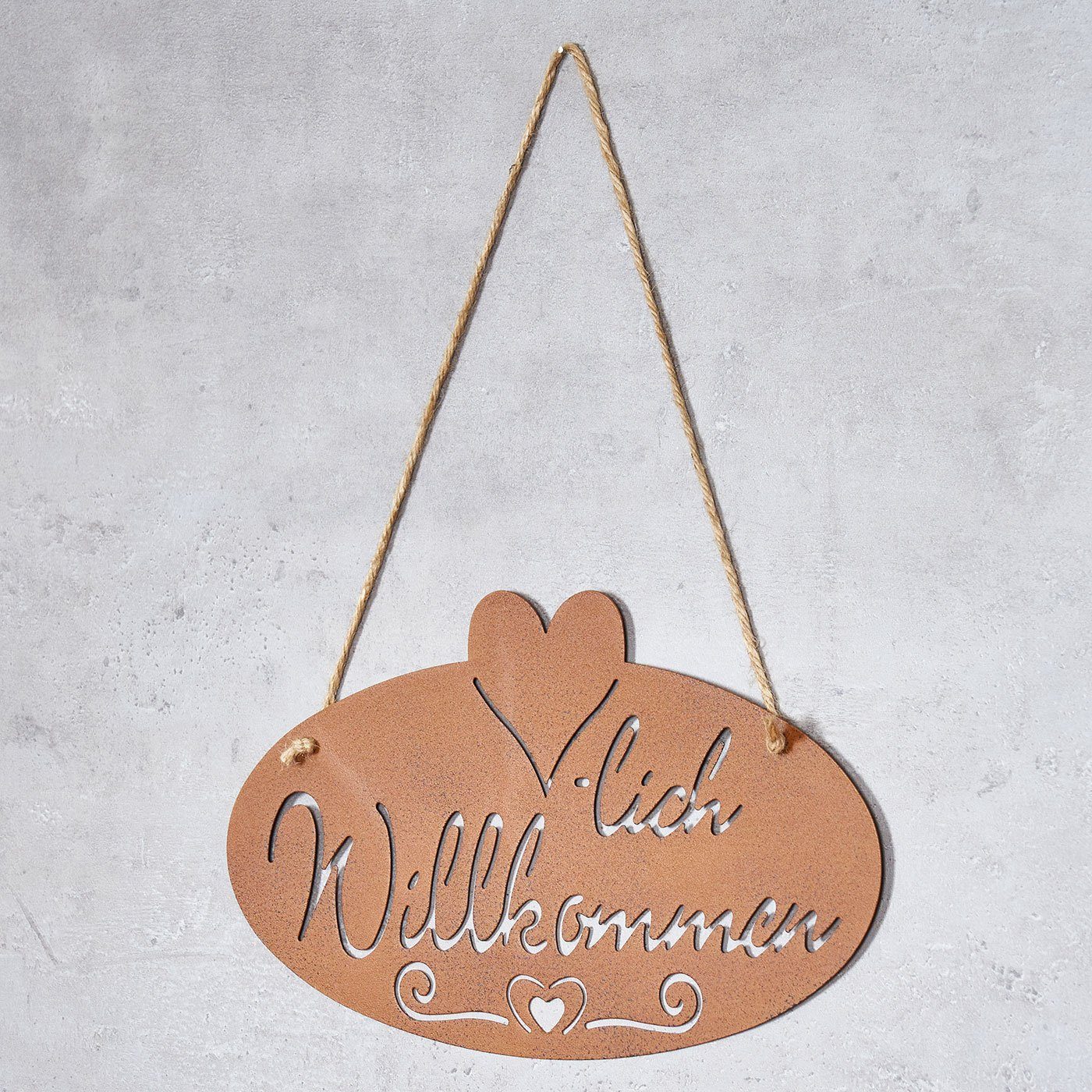 Levandeo® Metallbild, Schild Willkommen Herz 40x22,5cm Garten-Deko Türschild Edelrost