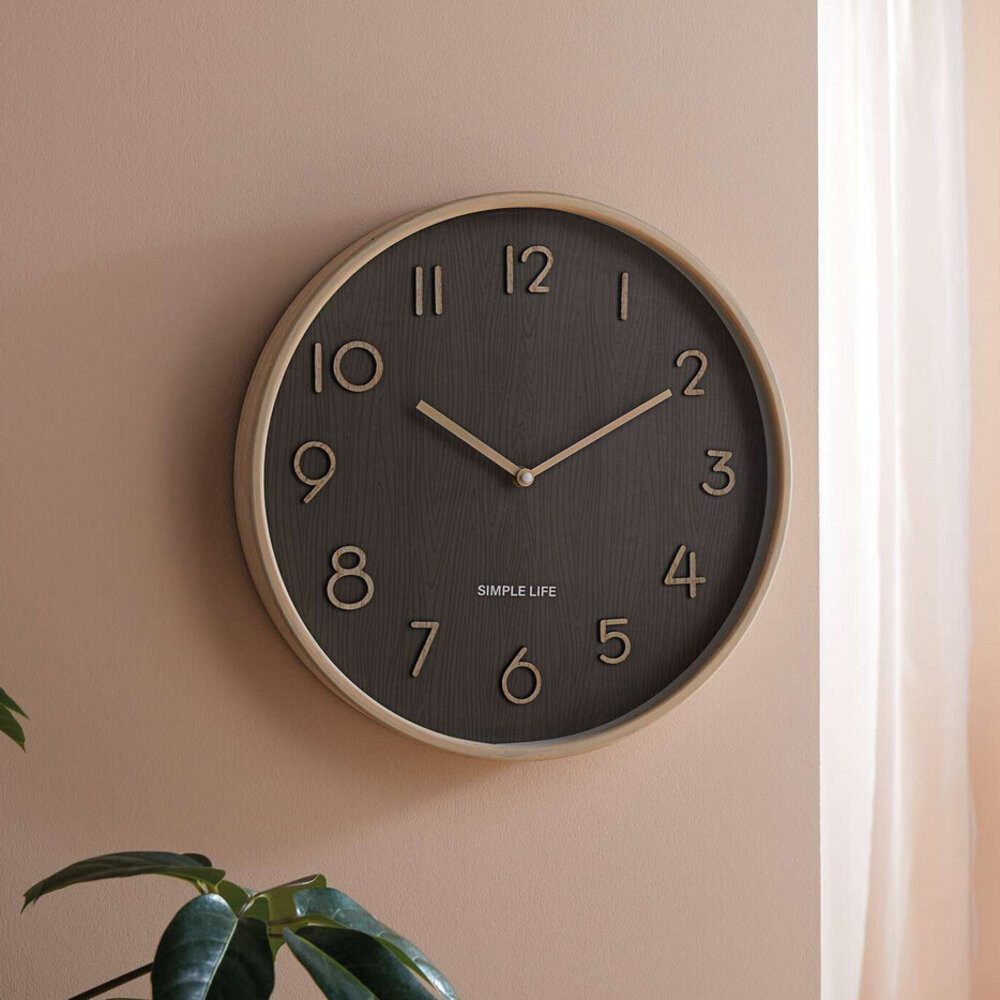 Home-trends24.de Wanduhr Wanduhr Holzoptik Modern Beige Braun Uhr Wanddeko 38 cm
