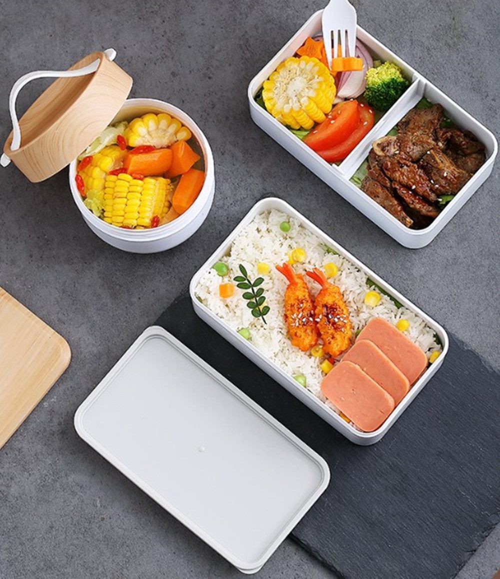 AURIVION Lunchbox Lunchbox Lunch Bento Box,1200ml Brotdose Kinder mit Fächern, Lebensmittelechtes Material, (Set, 2-tlg., Essensbox Frühstücksbox), Lunchbox mit Besteck,Vesperbox,Brotzeitbox Brotbox