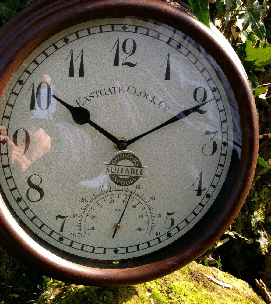 Antikas Wanddekoobjekt Uhr im Stil einer Bahnhofsuhr, innen+aussen, Küchenuhr mit Thermometer