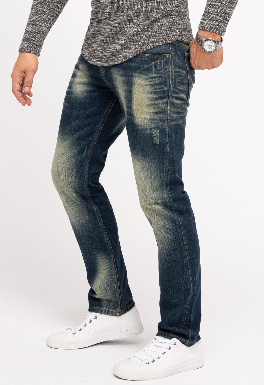 Indumentum Regular-fit-Jeans Herren Jeans Stonewashed Dunkelblau günstig online kaufen