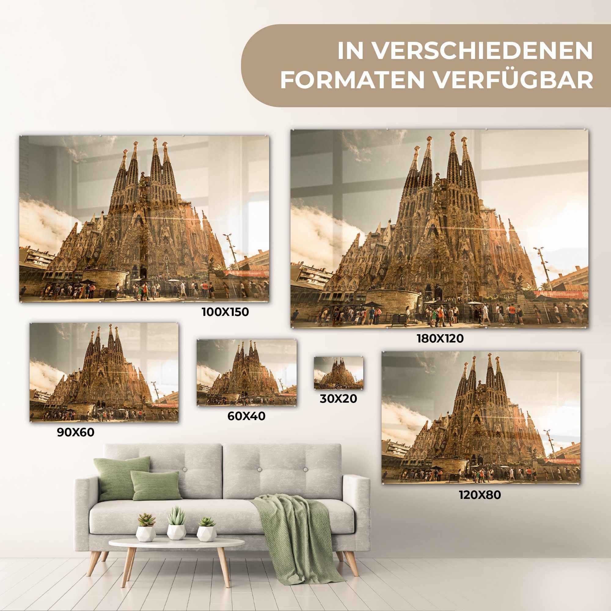 St), Schlafzimmer Acrylglasbild Sonnenstrahlen & in scheinen (1 Acrylglasbilder die Familia auf Wohnzimmer Spanien, Sagrada MuchoWow