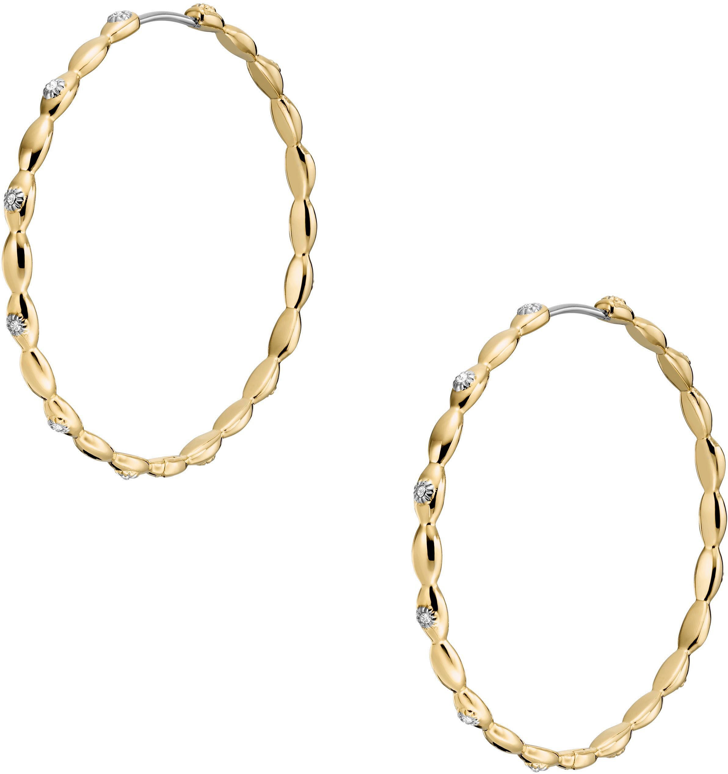 Fossil Paar Creolen Schmuck Geschenk Edelstahl Ohrringe Sutton, mit Glasstein
