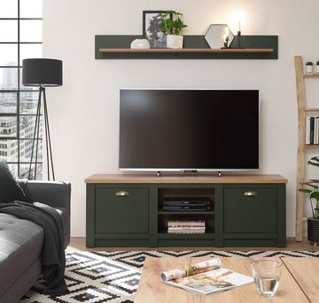 Furn.Design TV-Board Norwich (Unterschrank in dunklem grün mit Wotan Eiche, 152 x 51 cm), Landhausstil
