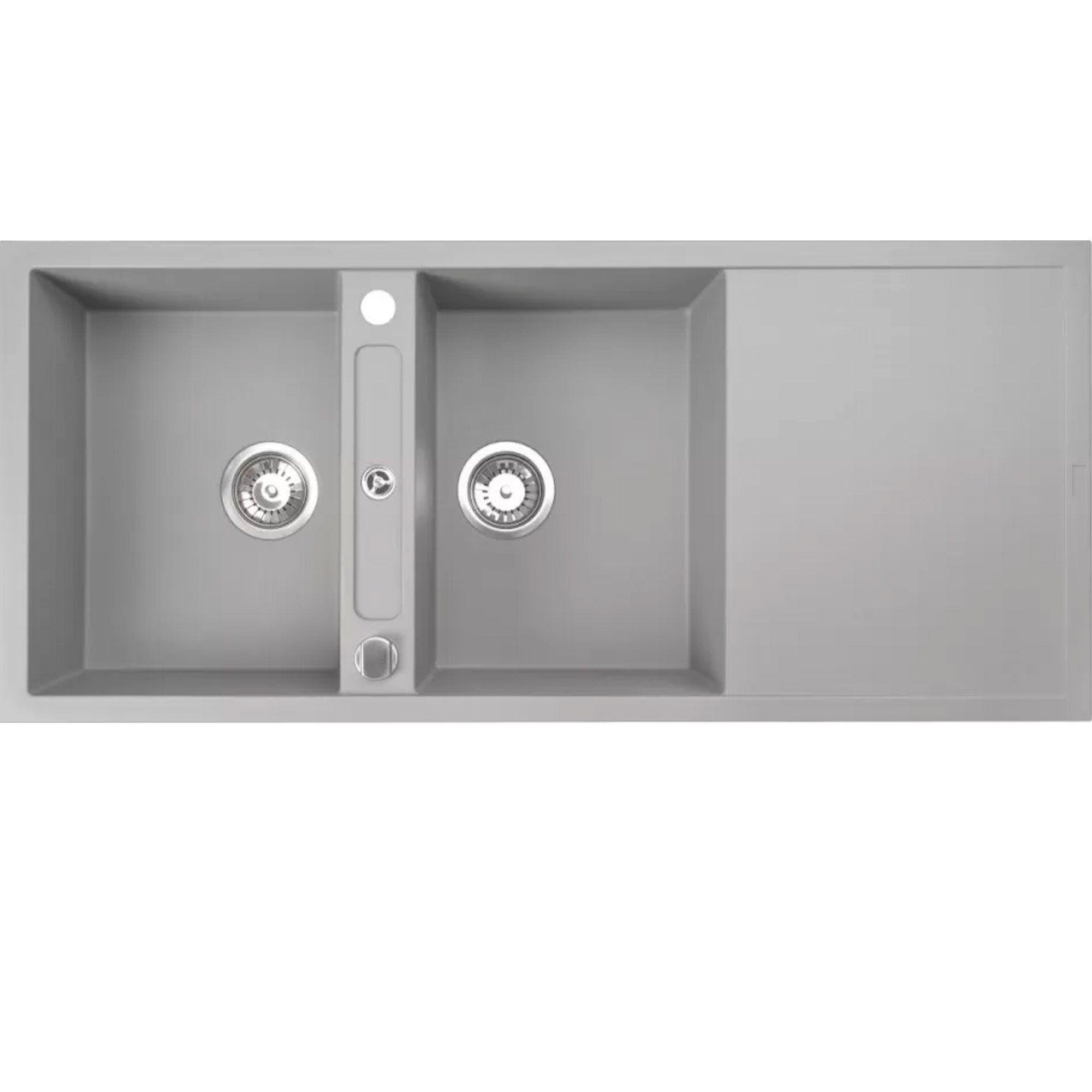 Homeline Granitspüle Doppel Granitspüle Küchenspüle SQ 1160x510 08, Eckig, 116/51 cm, Hahnloch Granitspüle, (Spar Set, Exenterbetätigung), Wechselseitig Einbau möglich Granitspüle