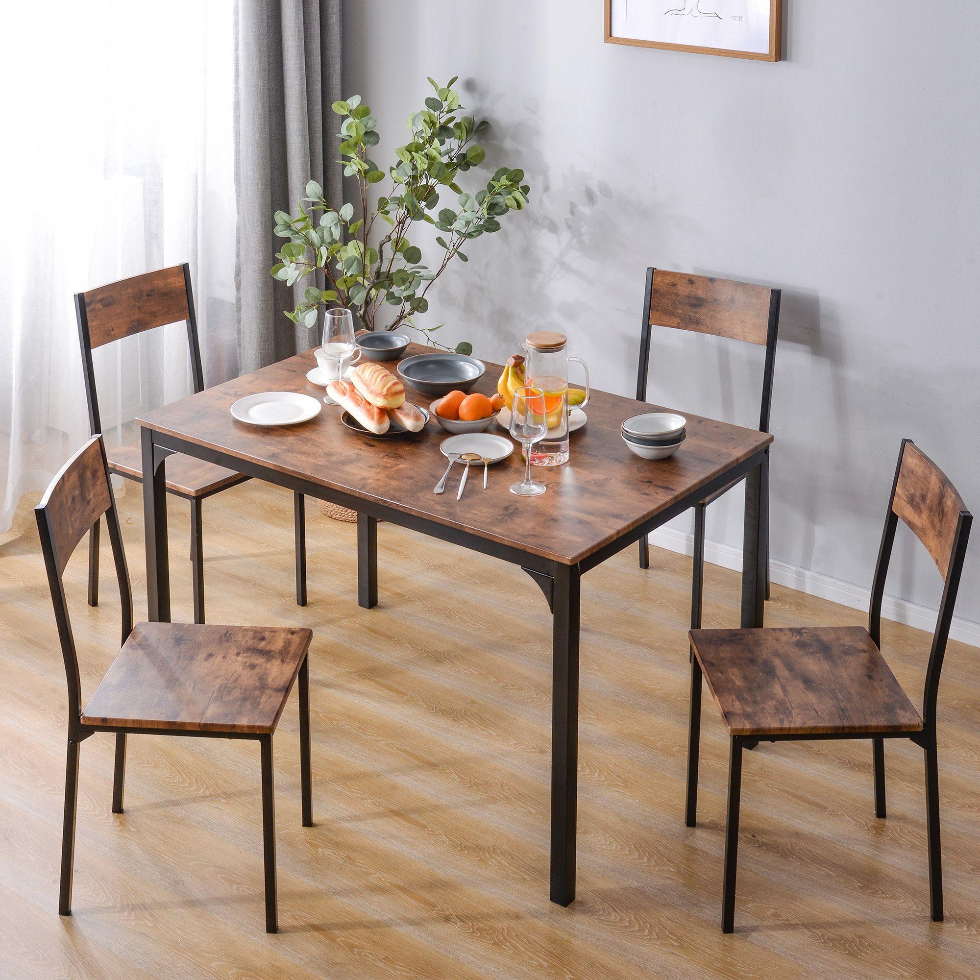 SOFTWEARY Esstisch mit (5-teilig), Esszimmergruppe 4 Küchentisch, Stühlen, Esstisch-Set