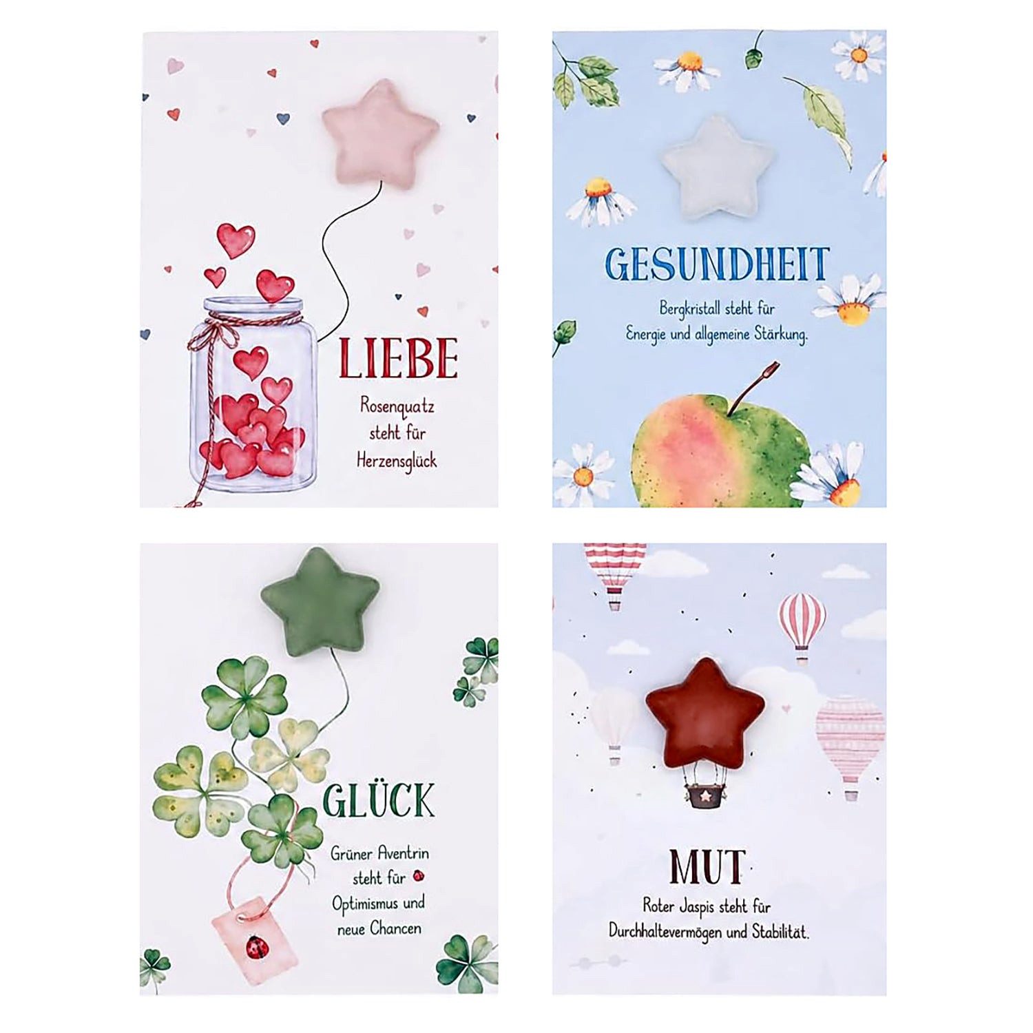 Logbuch-Verlag Klappkarte Taschenglück Affirmationskarten mit 4 Edelsteinen in Sternform –