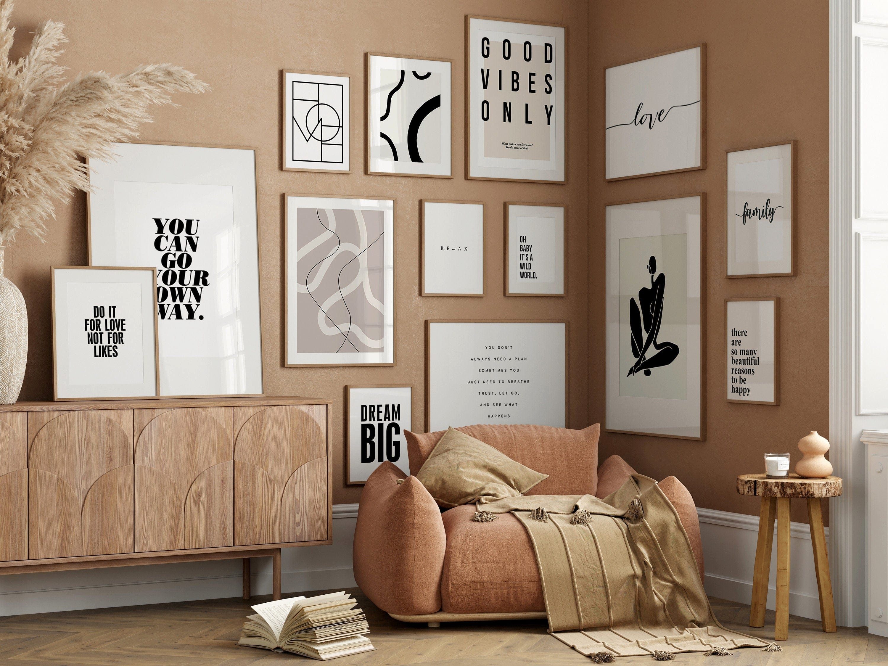 JUSTGOODMOOD Poster Abstrakt Schwarz Beige nspirierende Sprüche Wandbilder Wohnzimmer Schl, B (1 St)