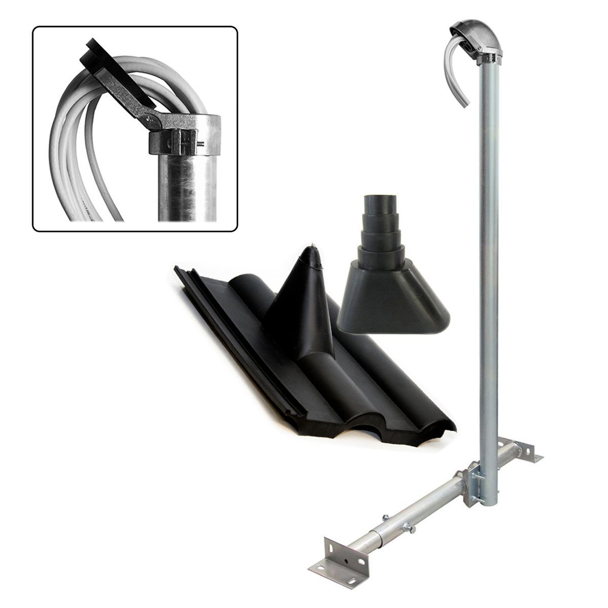 PremiumX SAT-Halterung Dachsparrenhalter 120cm Sparrenhalter Dachabdeckung schwarz Mastkappe