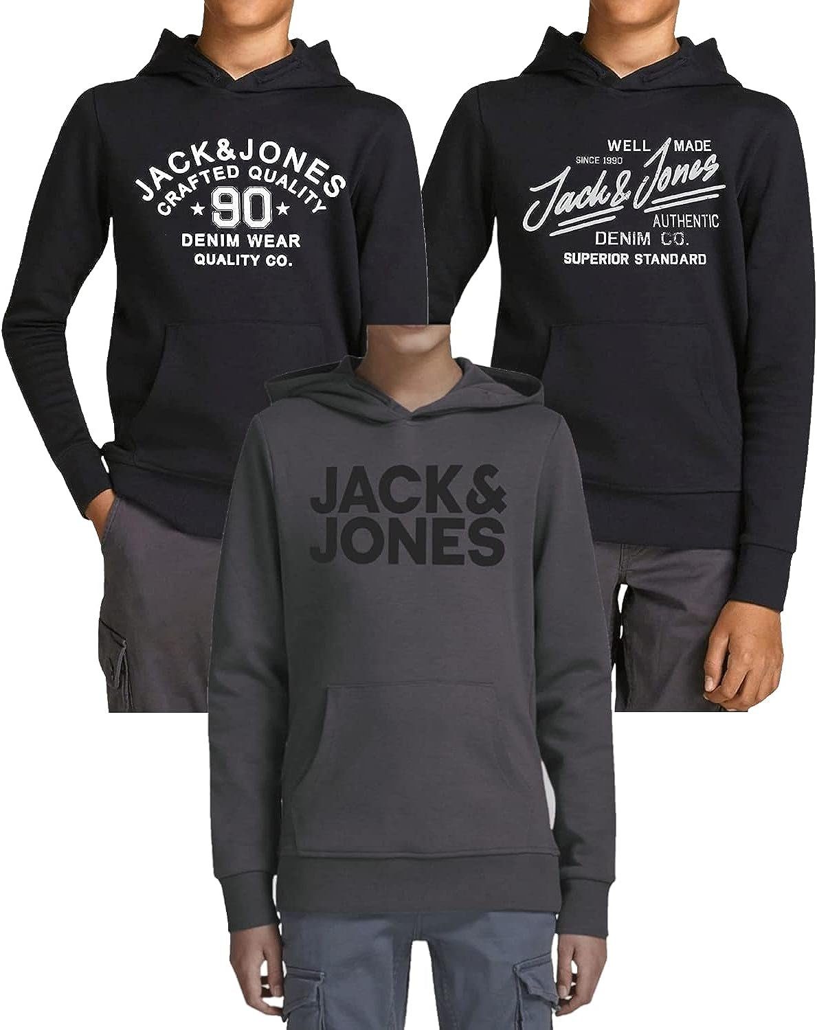 Jack & Jones Junior (Spar Hoodie 3er 3er Pack) Mix Kängurutasche Set, Printdruck im 4 Pack Kapuzensweatshirt mit 3er und