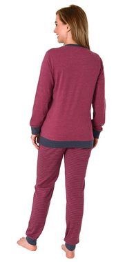 Normann Pyjama Damen Frottee Pyjama mit Bündchenund Stern Motiv Hose gestreift