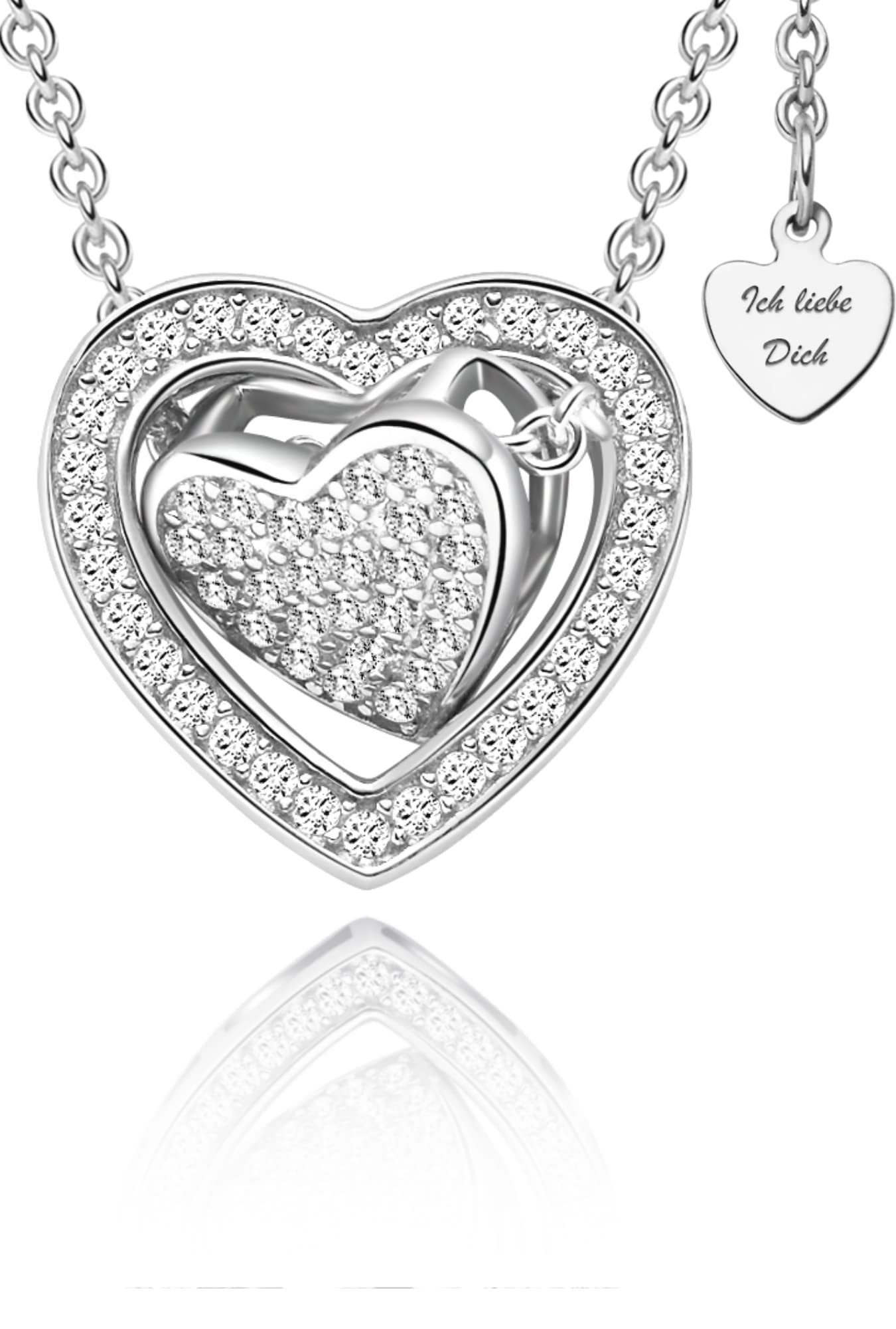 LOVENEST Herzkette Herzkette 3-in-1 Silber 925 Damen *Ich Liebe Dich* Herz-Anhänger (Silberkette Anhänger Geschenke für Frauen Weihnachtsgeschenk Freundin, Geschenkset Damenkette Weihnachten Set), Sie Geburtstag Hochzeitstag Liebesbeweis Liebesgeschenk Herz Schmuck