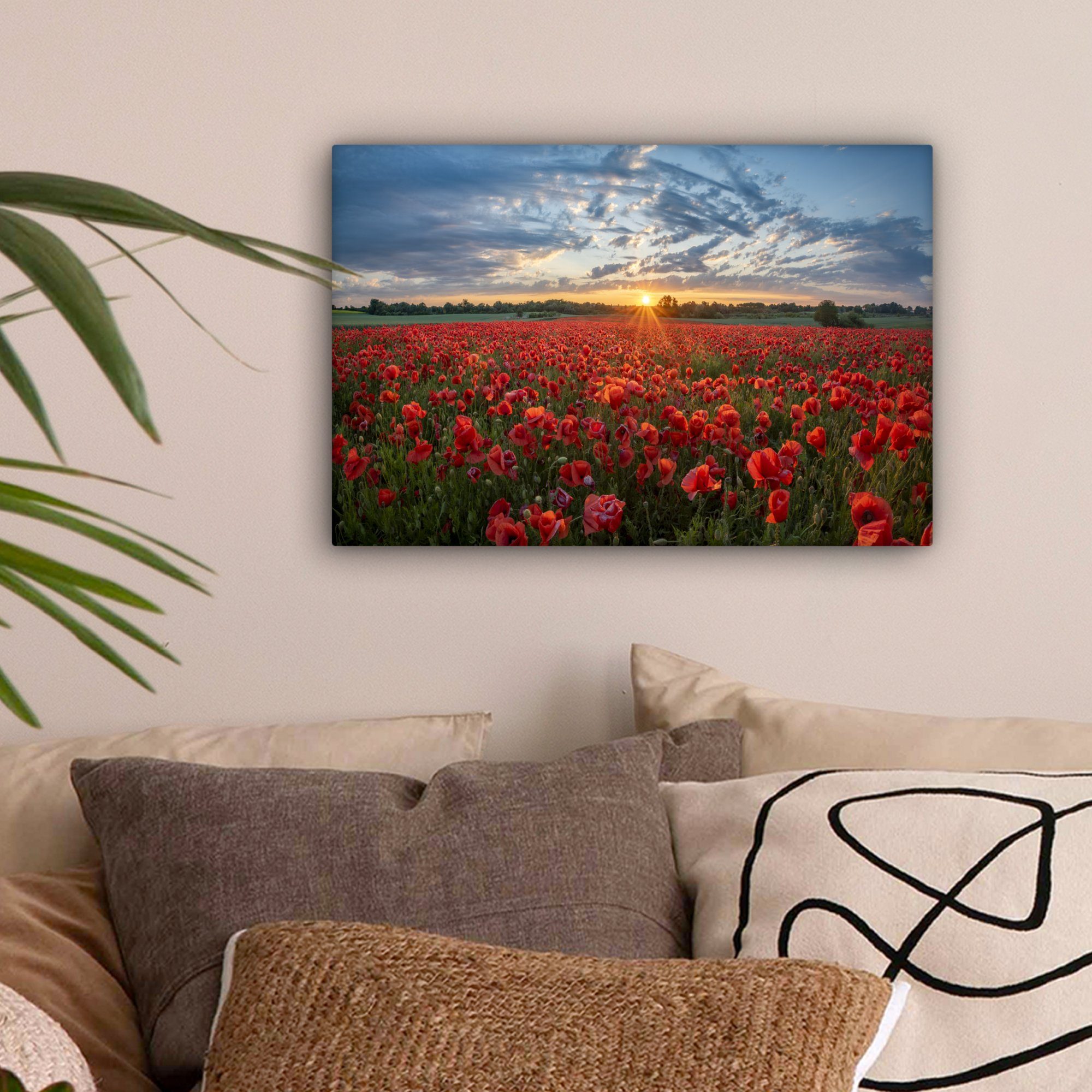 Leinwandbilder, Mohn Leinwandbild (1 - - cm OneMillionCanvasses® Wandbild Blumen 30x20 Rot, Wanddeko, St), Aufhängefertig,