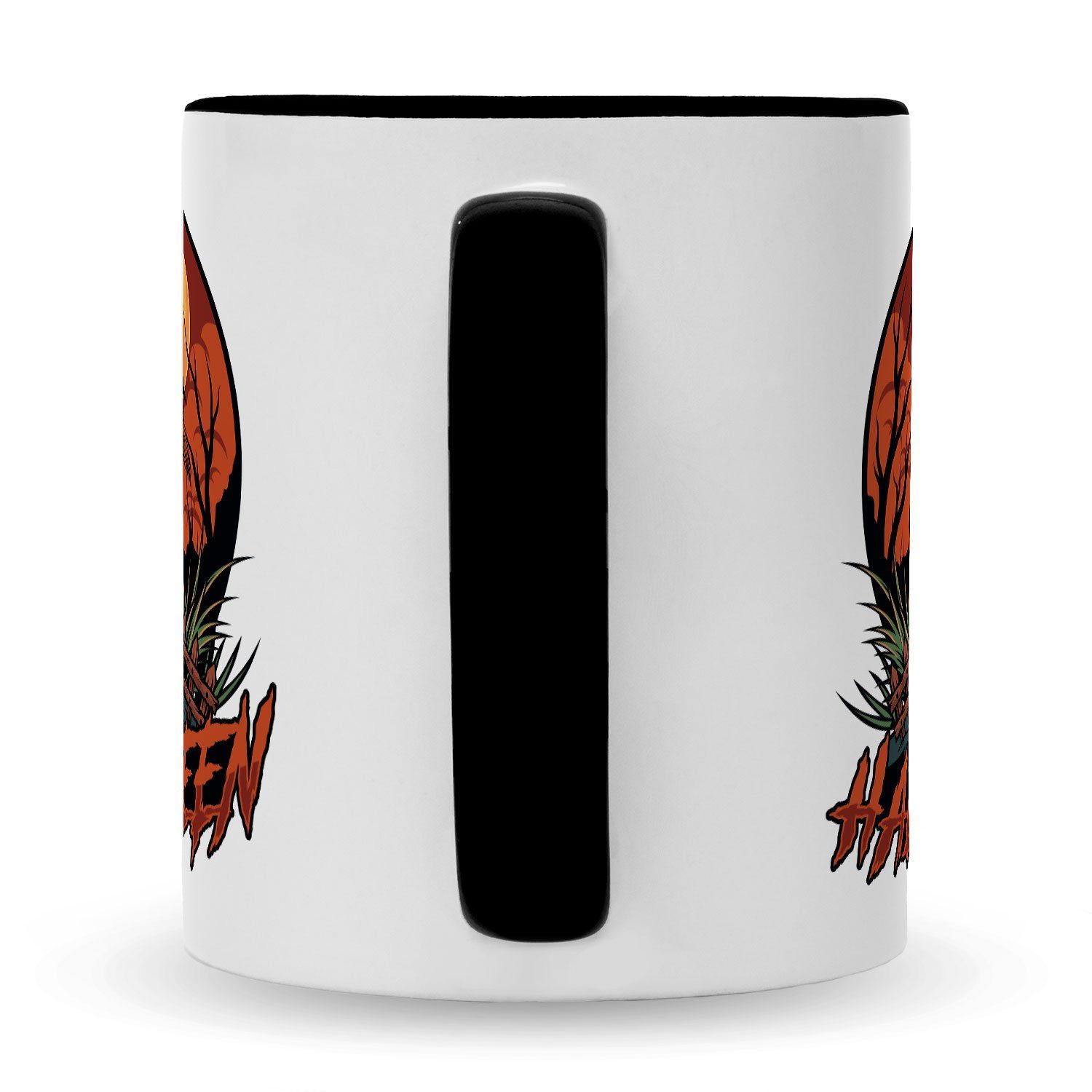 GRAVURZEILE Design - Halloween Tasse Motiv Schwarz mit zu Schaurige Weiß Vogelscheuchen - Geschenke