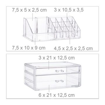 relaxdays Make-Up Organizer Make-Up Organizer mit 2 Schubladen, Transparent