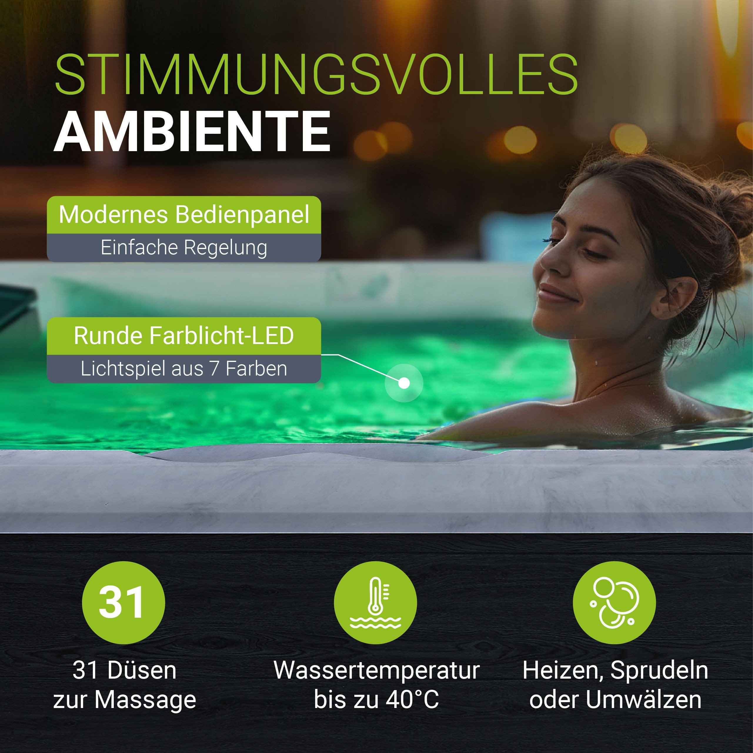 Artsauna Whirlpool Oasis, (Spa mit Massagedüsen, LED-Beleuchtung, inkl. Abdeckung)
