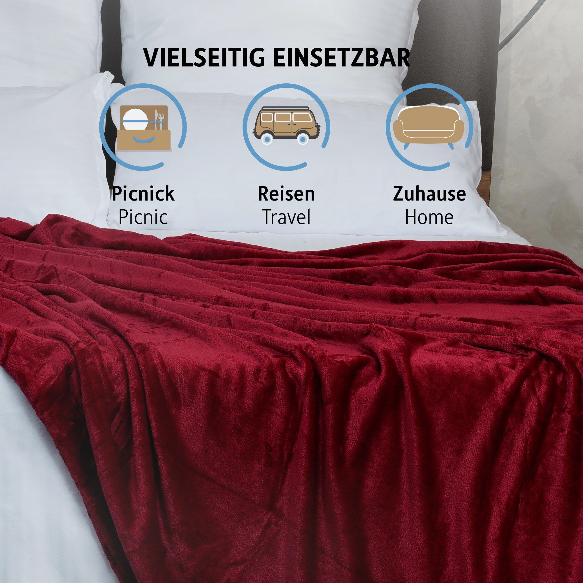 Wohndecke Extra Warme Flauschige Kuscheldecke(450 g/m), Oeko-TEX Zertifiziert, Komfortec, Super Weiche Fleecedecke, Allergiker geeignet