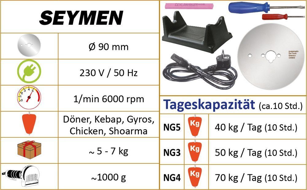 Ceylan Dönergrill Ceylan Seymen NG3 Dönerschneider Dönermesser Messer Ø 90 mm