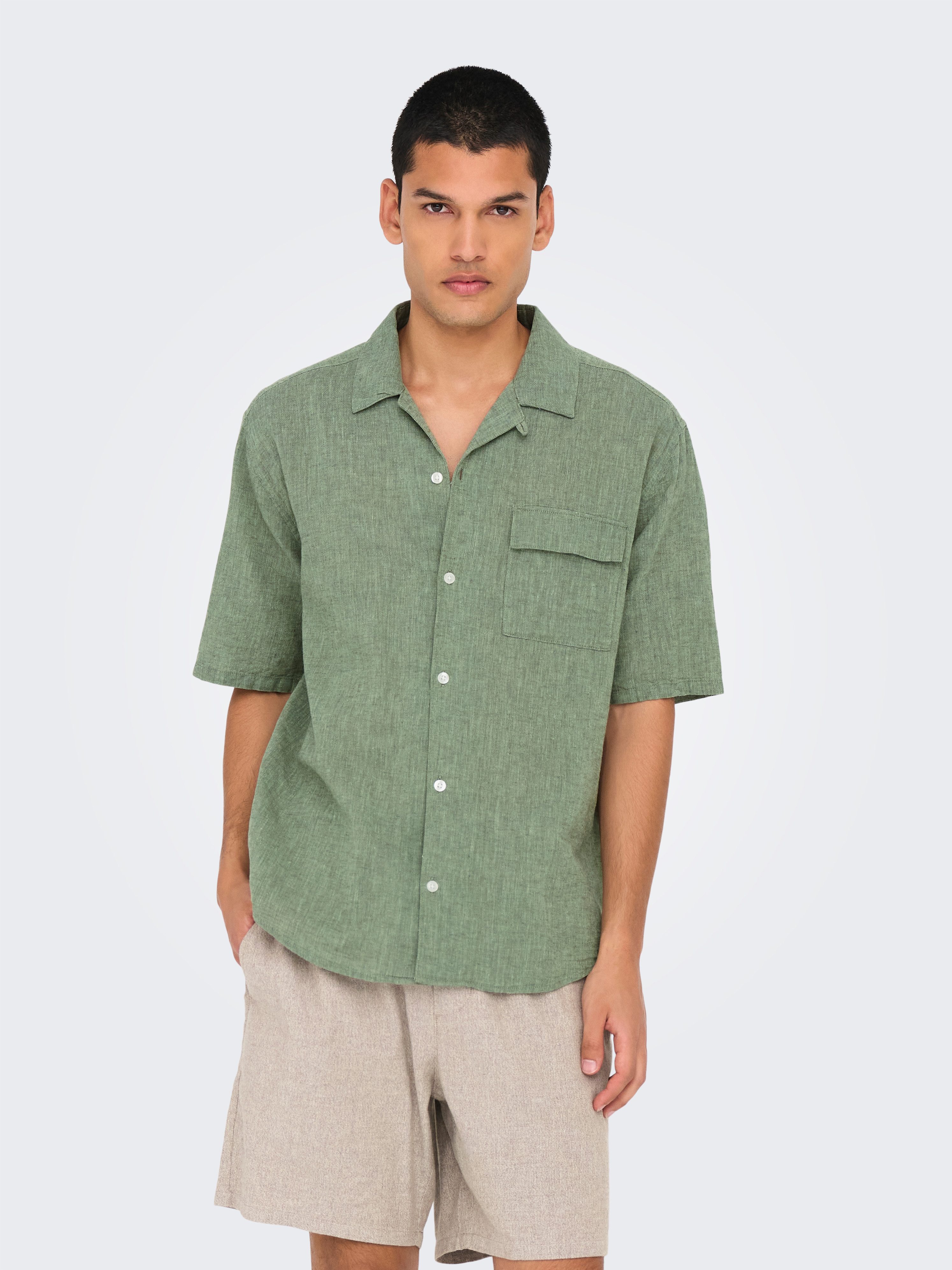 ONLY & SONS Kurzarmhemd ONSCAIDEN LIFE RELAX SS RESORT 1PKT SHIR Baumwolle mit Leinen, locker geschnitten