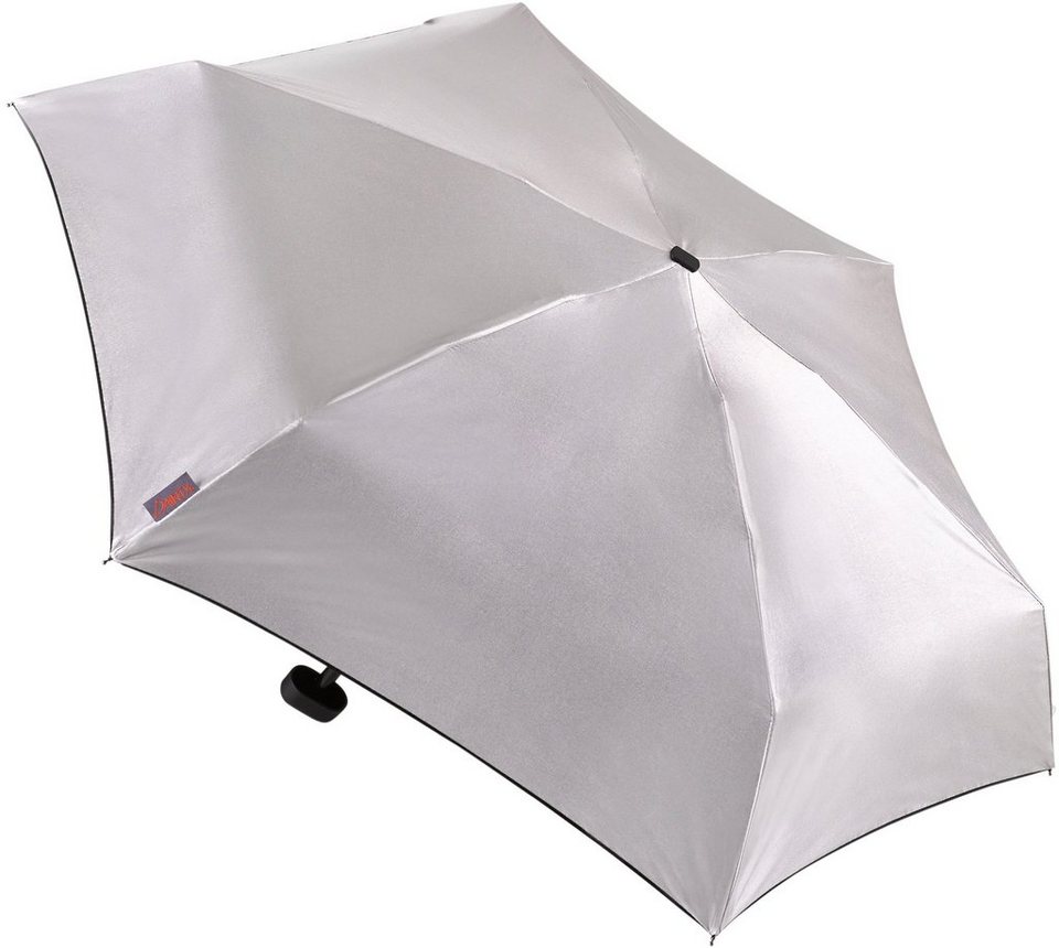 EuroSCHIRM® Taschenregenschirm Dainty, silber, extra flach und kurz, mit  UV-Lichtschutzfaktor 50+