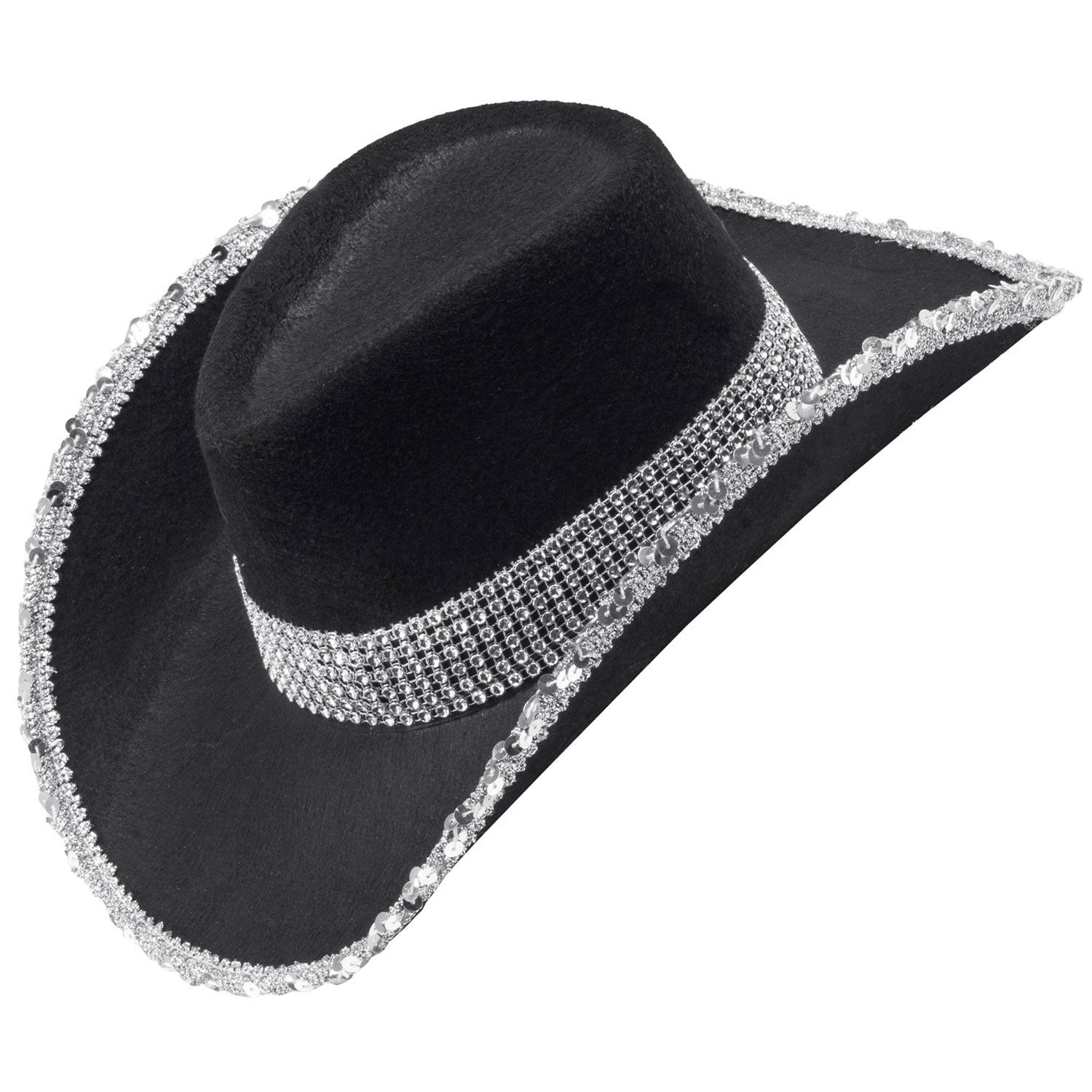 Kostüm Strass Cowboyhut für Erwachsene, Schwarz