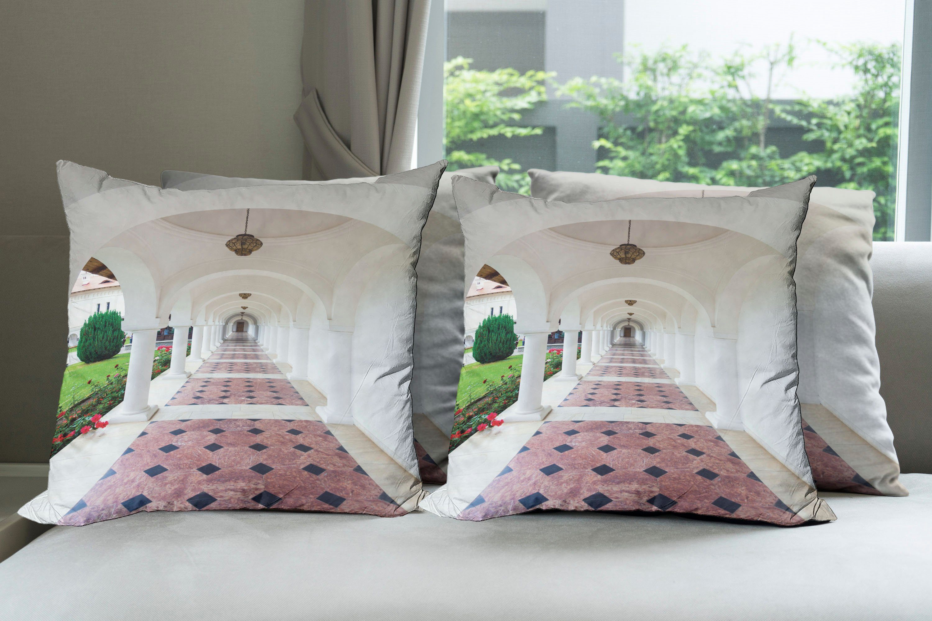 Doppelseitiger Modern Stück), Kissenbezüge Flur Colonnade Digitaldruck, (4 Accent Gewölbte Abakuhaus Weiß