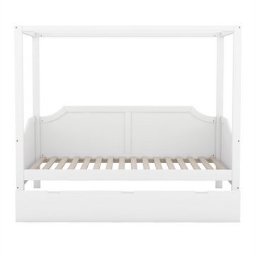 Fangqi Kinderbett 90 x 200cm Kinderbett aus Holz mit 3-in-1-Schubladen, weiß/grau (Mit Zaun und Holzlatten)