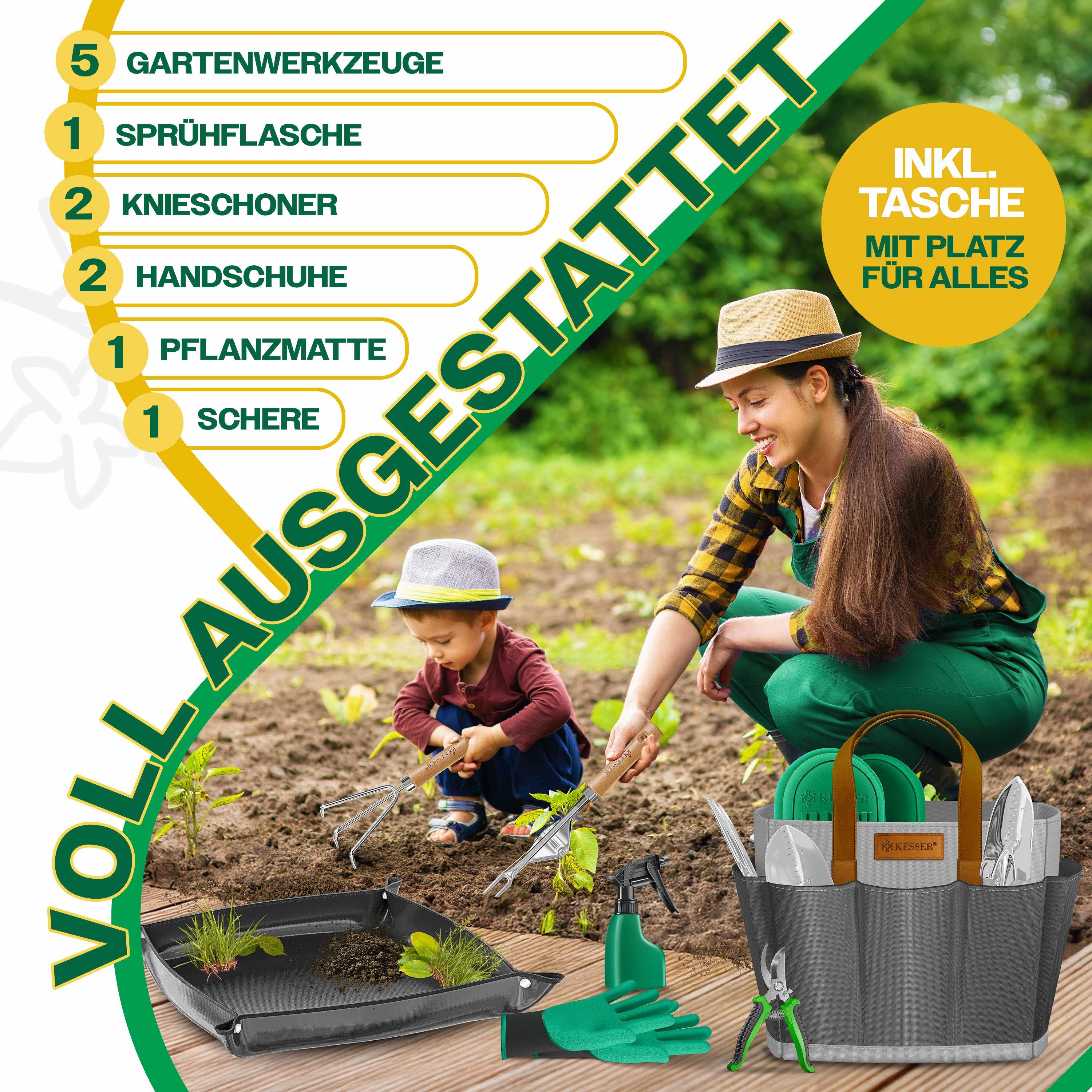 KESSER Gartenpflege-Set Gartenwerkzeug Set 10-teilig Gartengeräte mit ergonomischen Holzgriff, Handschaufel, Handgabel, Unkrautstecher, Handkelle, Handharke & S – Bild 3 von 5