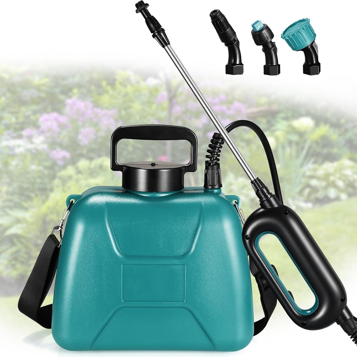 TLGREEN Drucksprühgerät,5/8L Akku-Drucksprühgerät,7.4V Stärker Elektrischer Pflanzensprüher, (mit 3 Düsen & Verstellbarer Schultergurt, USB-aufladbarem Griff mit Teleskopstab), für Gartenspritze, Unkrautspritze & Wassersprüher