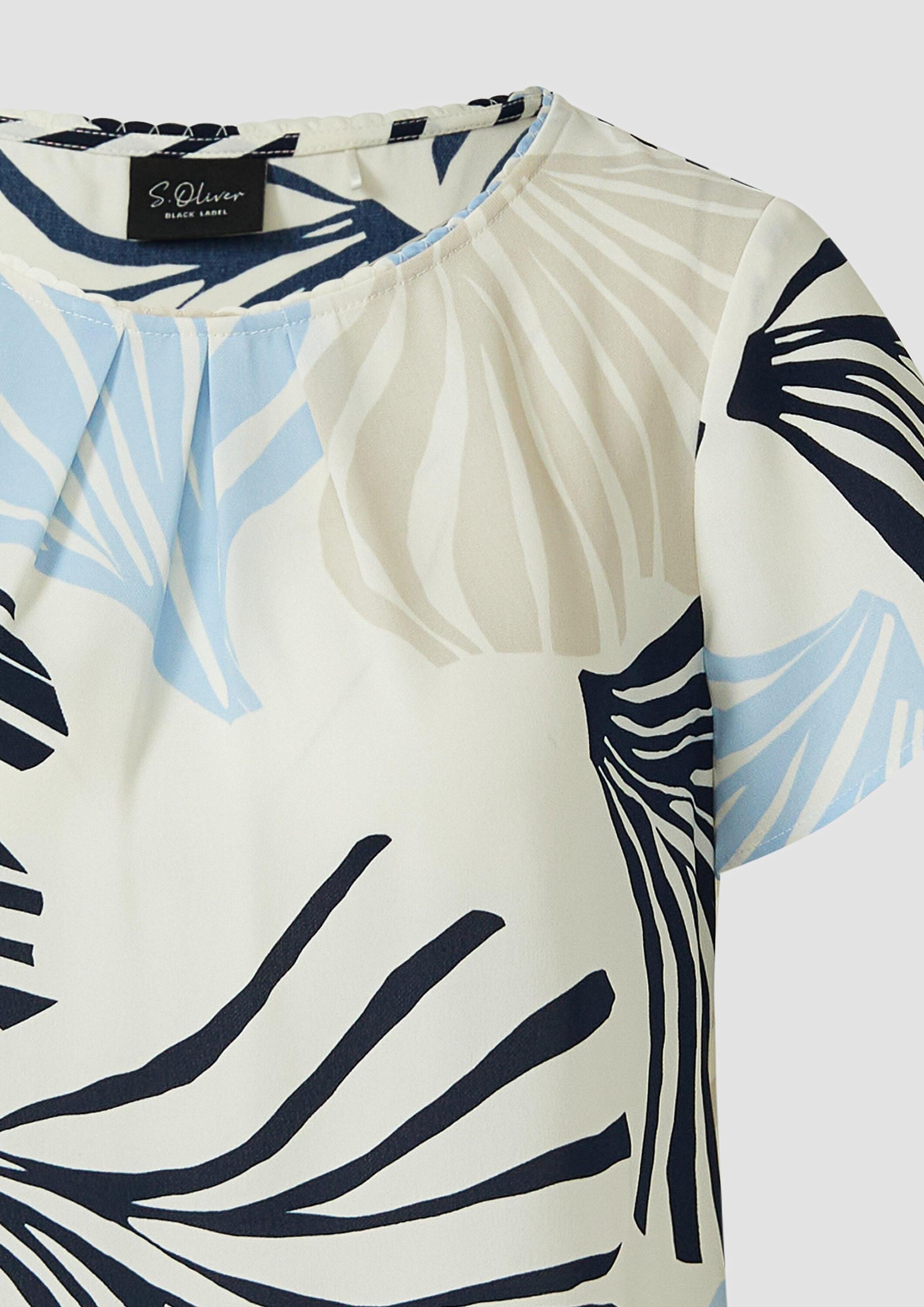 s.Oliver Kurzarmbluse Bluse Crêpe-Bluse mit All-over-Print und Schmuckkante
