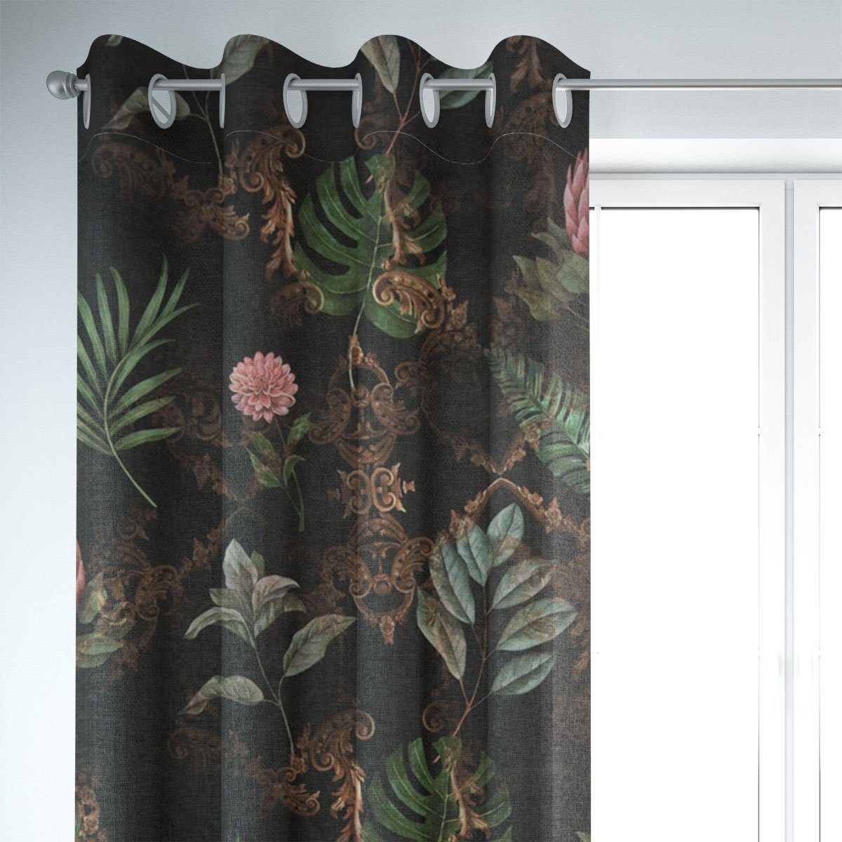 SCHÖNER LEBEN. Vorhang SCHÖNER LEBEN. Vorhang Präge-Samt Blätter Blumen braun 245cm, Ösen, blickdicht, Samt, handmade