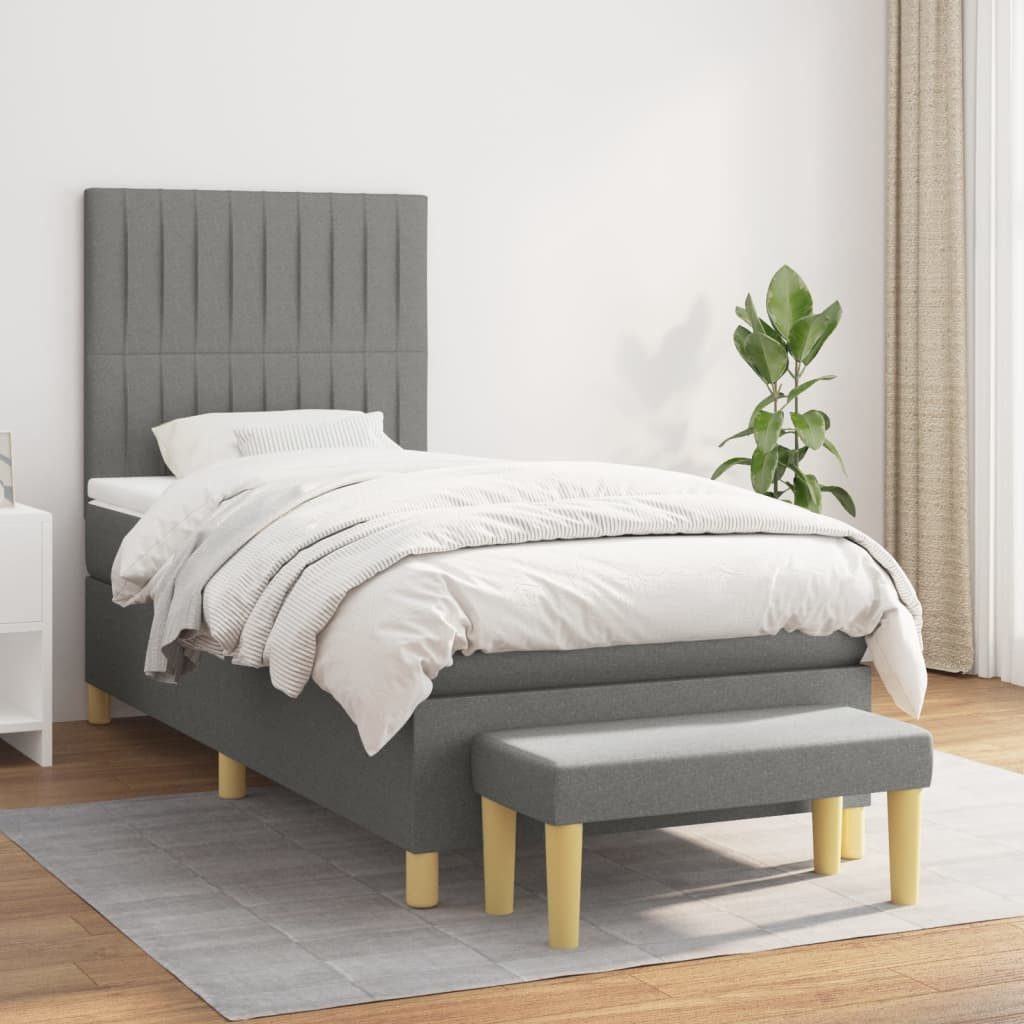 Vidaxl Boxspringbett Mit Matratze Dunkelgrau 100x200 Cm Stoff günstig online kaufen