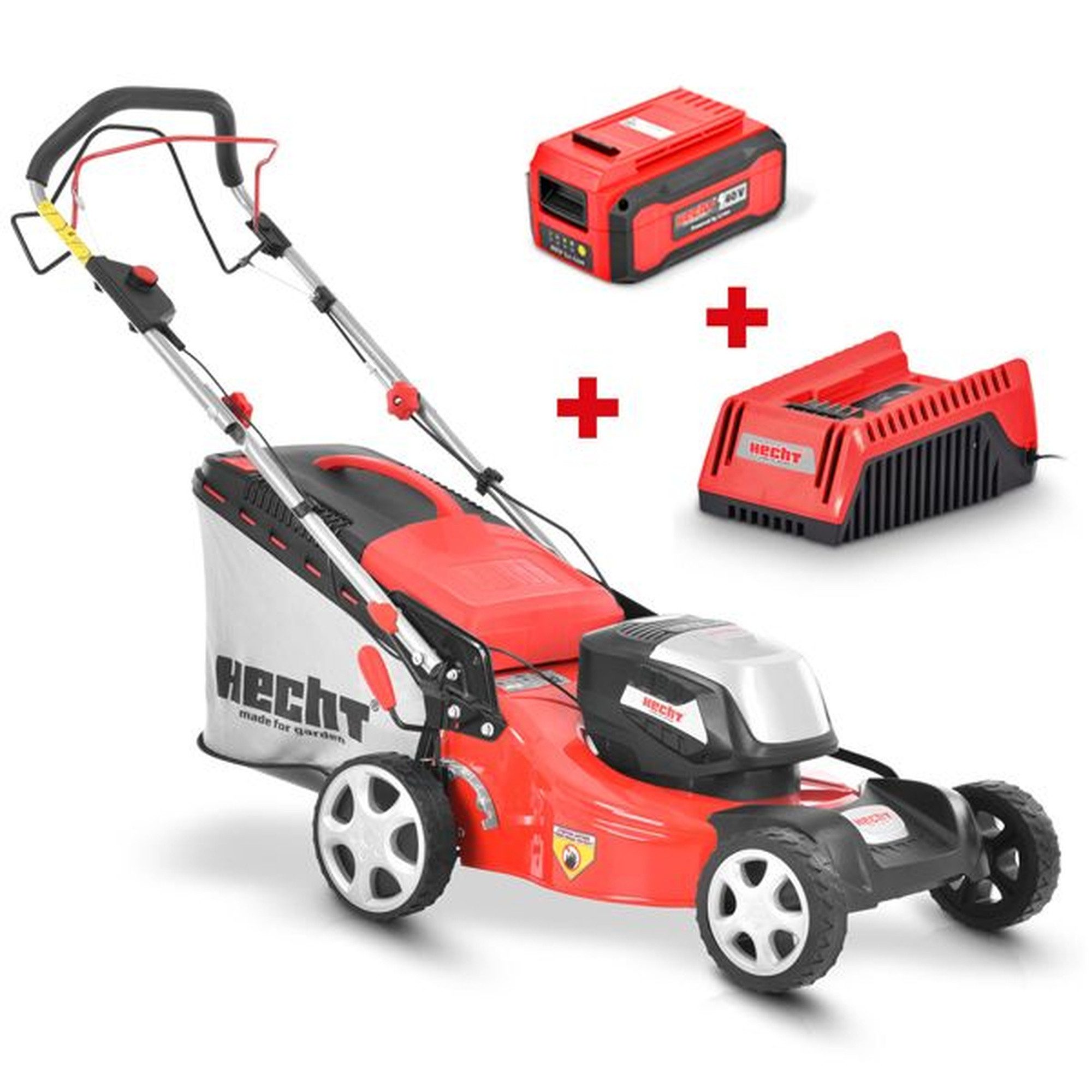 Hecht Akkurasenmäher 5041 S mit Mulchkit Akku und Ladegerät, 41 cm Schnittbreite, 50L Fangkorb, 40V, Radantrieb