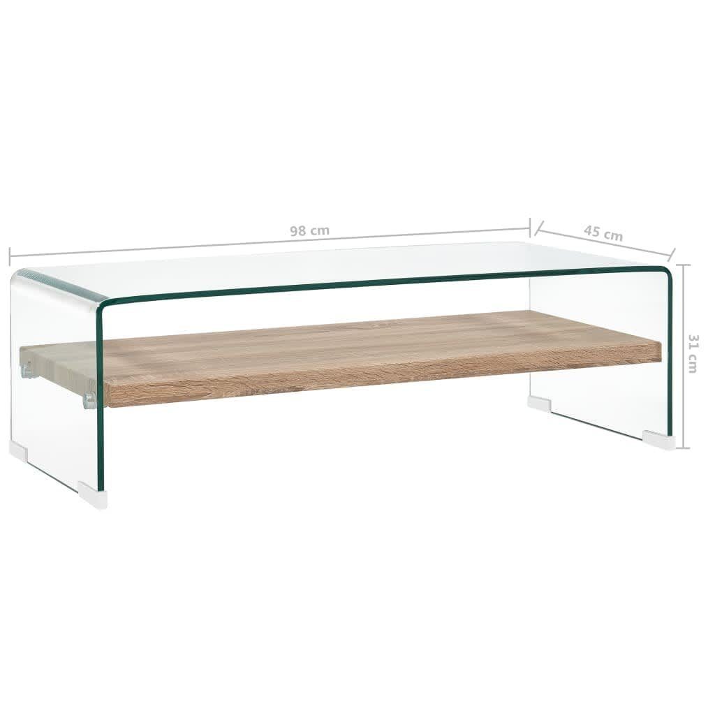 cm Transparent 98x45x31 furnicato Hartglas Couchtisch