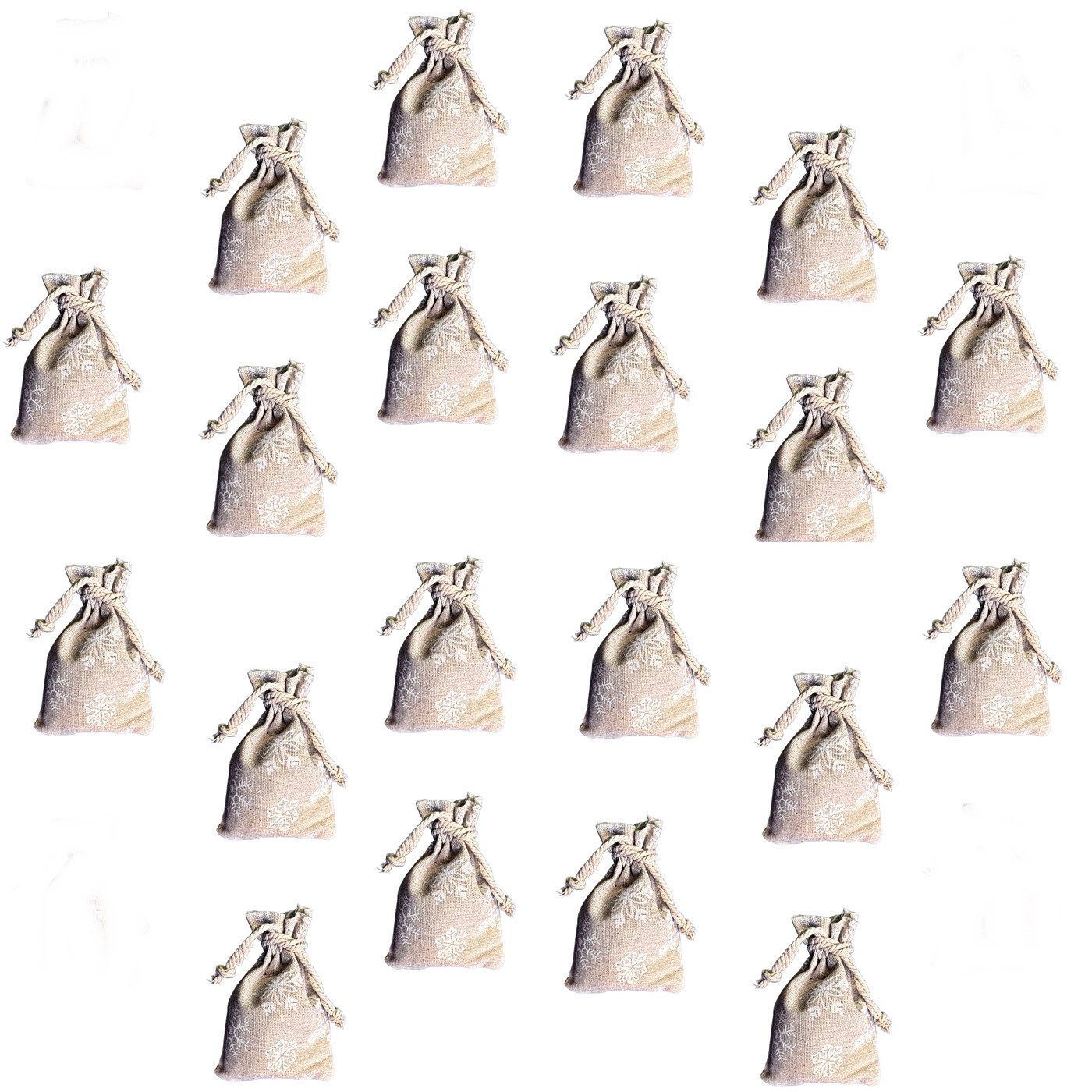 Alltagszauber befüllbarer Adventskalender 5 Leinensäckchen - Geschenkbeutel - Säckchen mit Schneeflocken (20-tlg), in 3 verschiedenen Größen erhältlich
