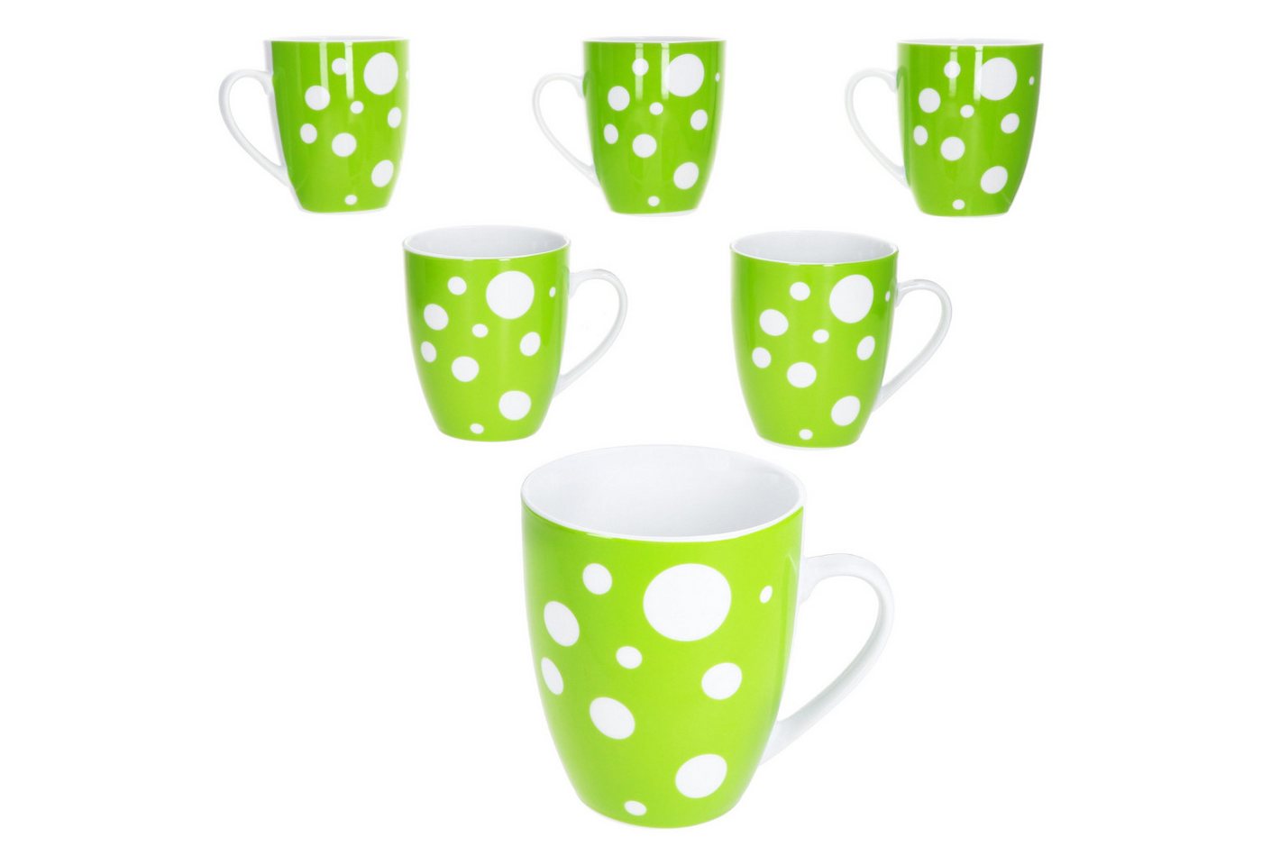 MamboCat Becher Pula grün 6er Set Kaffeebecher 300ml Porzellan-Tasse 6 Pers. Punkte, Porzellan