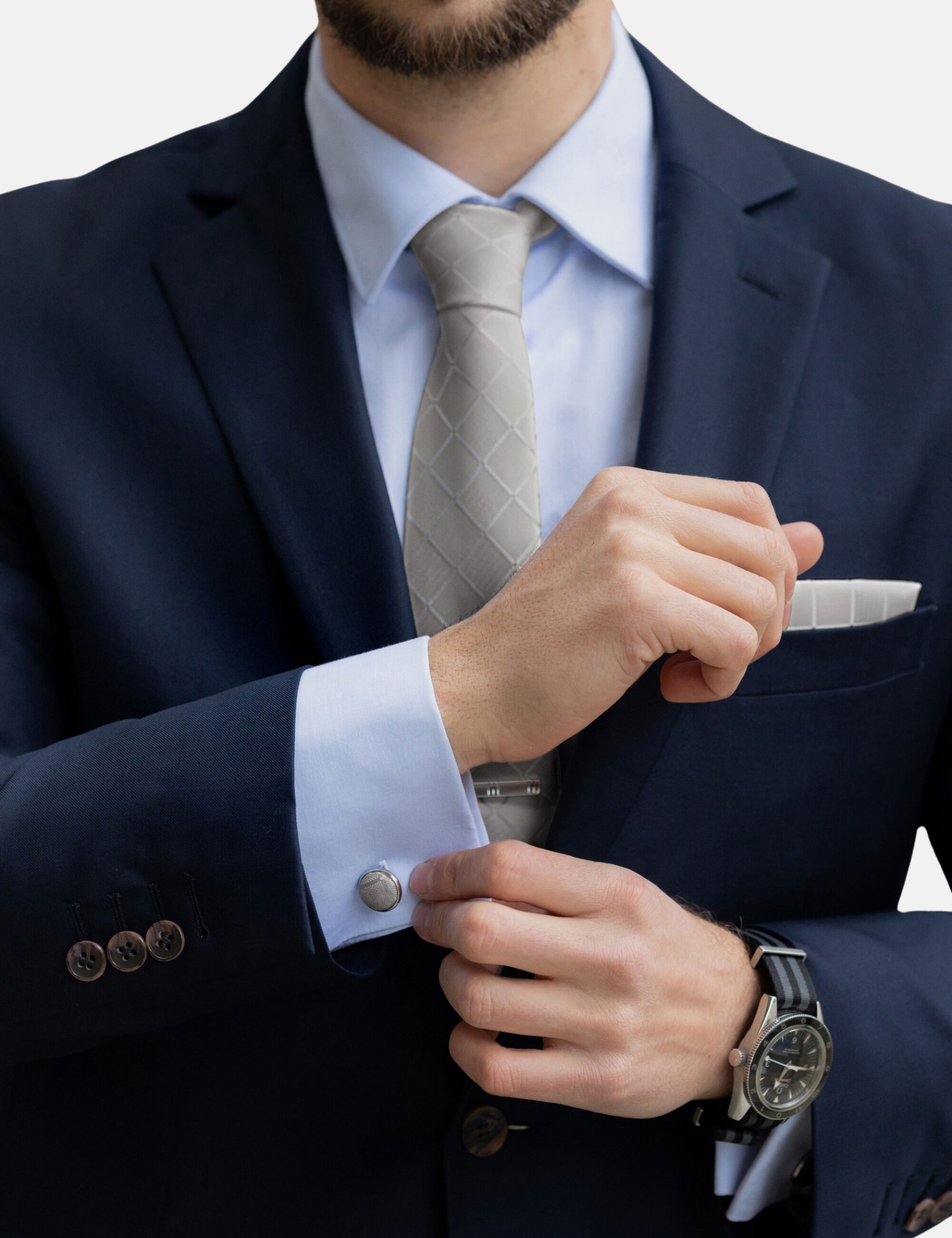 Massi Morino Krawatte (1-St) mit Einstecktuch, Manschettenknöpfen und Krawattenklammer