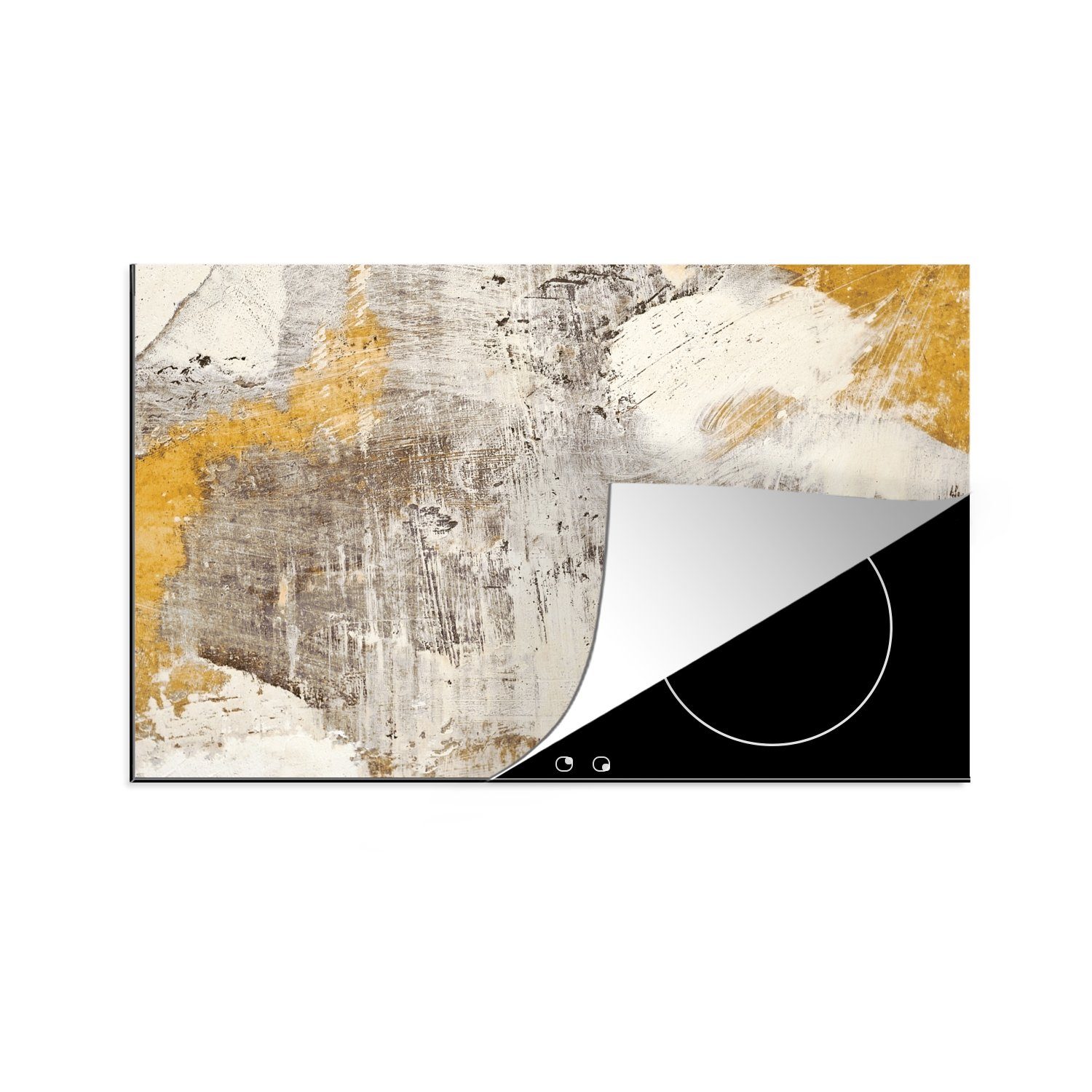 MuchoWow Herdblende-/Abdeckplatte Farbe - Gold - Gelb, Vinyl, (1 tlg), 81x52 cm, Induktionskochfeld Schutz für die küche, Ceranfeldabdeckung
