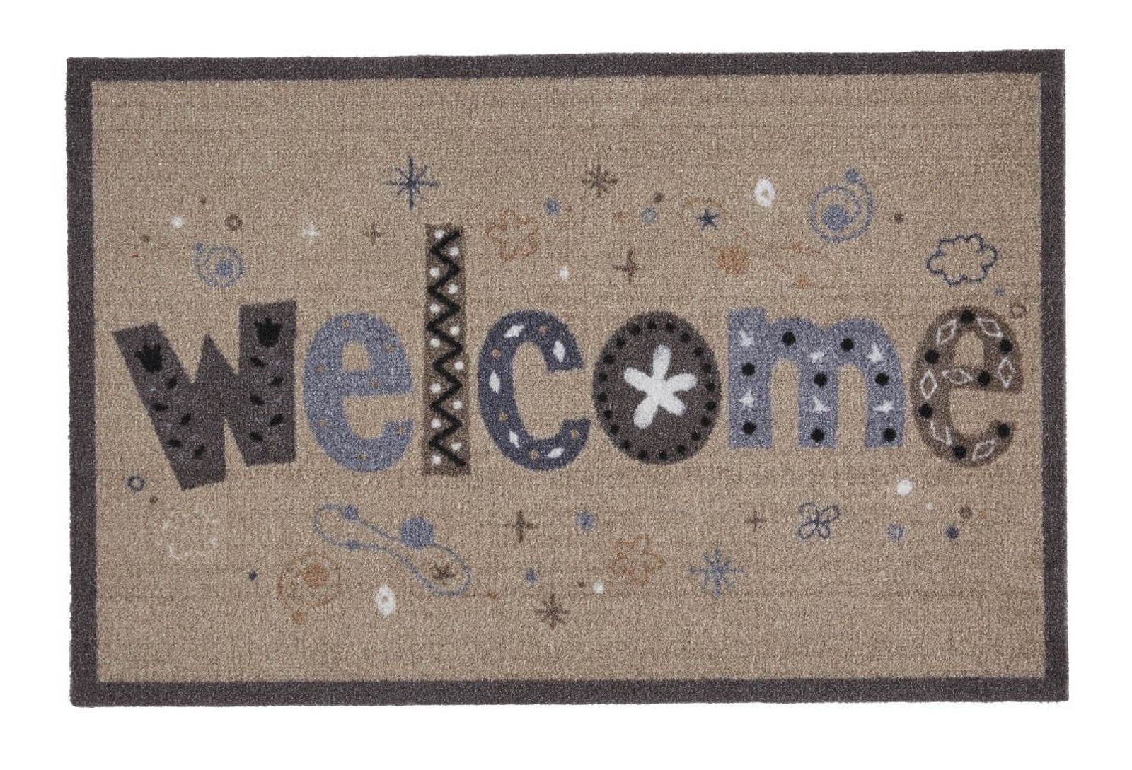 MD Entree Fußmatte Impression Schmutzfangmatte Eingangsmatte Innenbereich, rechteckig, Höhe: 5 mm, bei 30° waschbar, anti-rutsch, 40 x 60 cm, Welcome Fancy, beige
