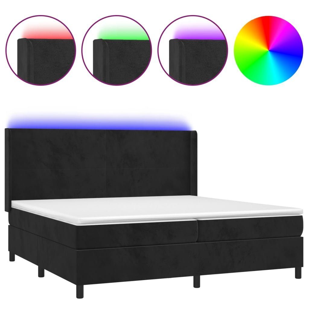 vidaXL Boxspringbett 200 x 200 cm Boxspringbett mit Matratze LED Schwarz 200x200 cm Samt B